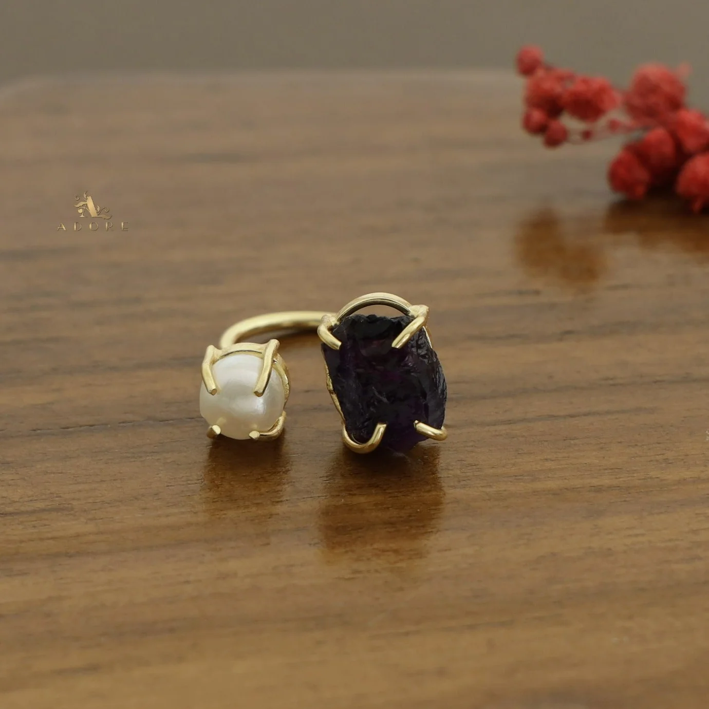 Eza Raw Stone Plus Pearl Ring (Colour Option) - Image 13