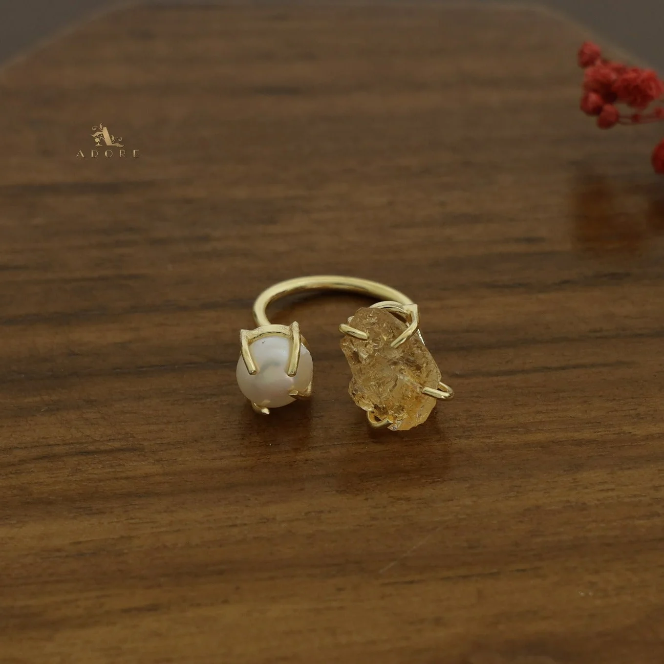 Eza Raw Stone Plus Pearl Ring (Colour Option) - Image 15