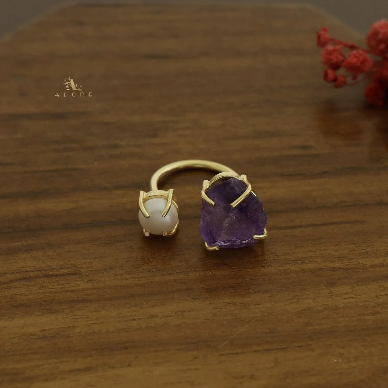 Eza Raw Stone Plus Pearl Ring (Colour Option) - Image 16