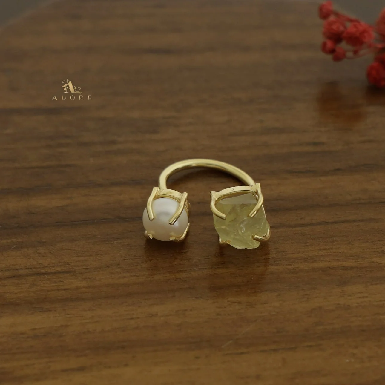 Eza Raw Stone Plus Pearl Ring (Colour Option) - Image 2