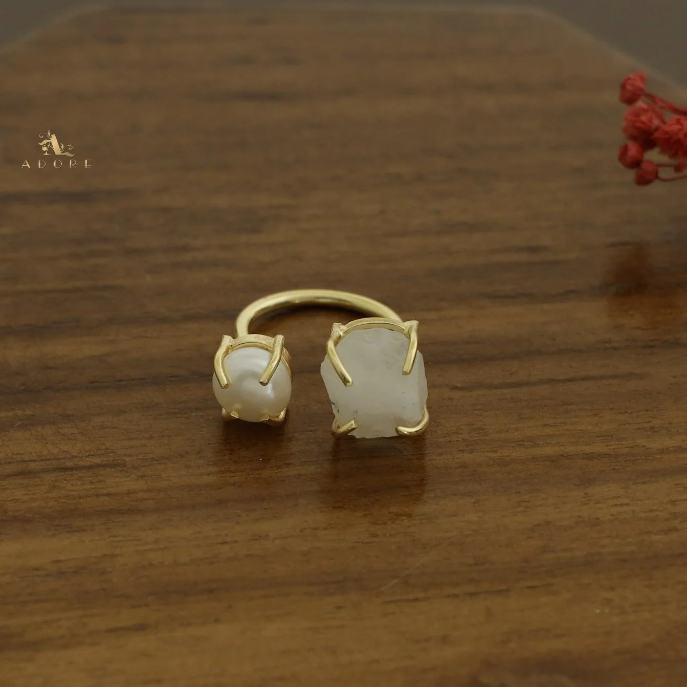 Eza Raw Stone Plus Pearl Ring (Colour Option) - Image 3