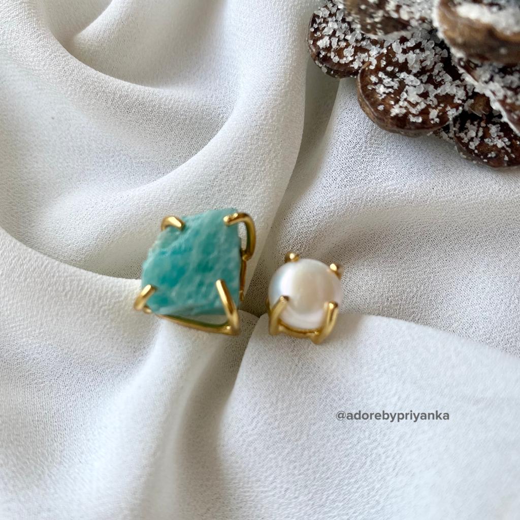 Eza Raw Stone Plus Pearl Ring (Colour Option) - Image 4