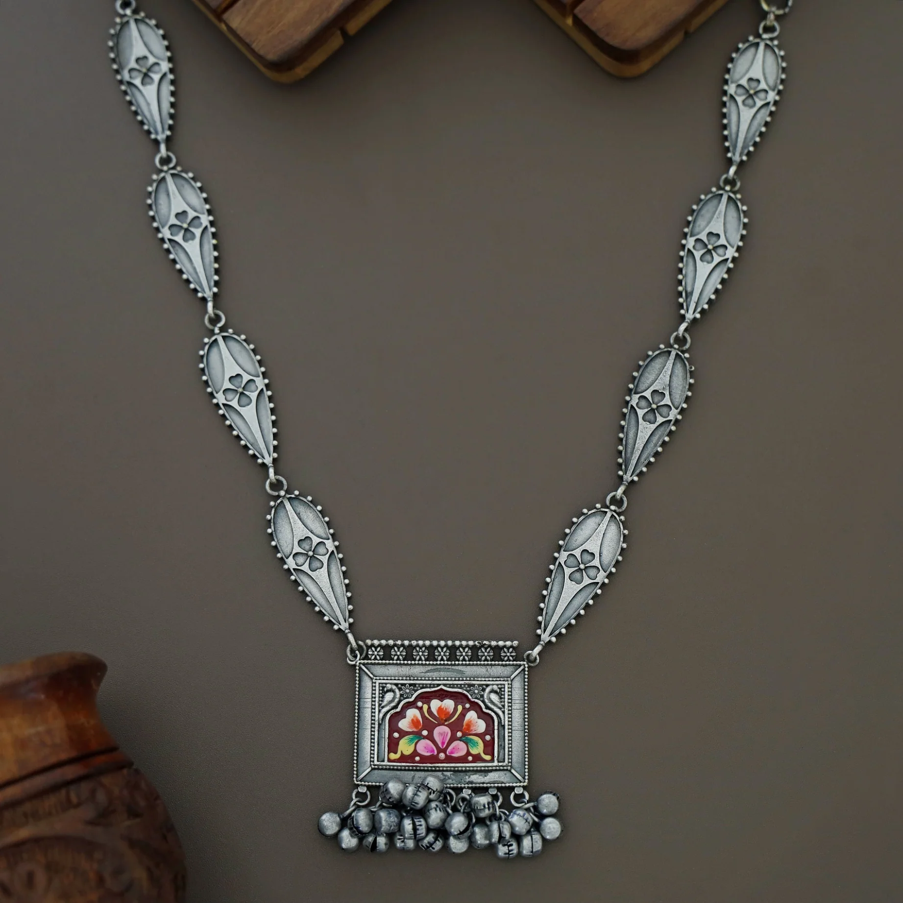 Fariha Antique Hand Painted Ghungroo  Neckpiece - Image 6