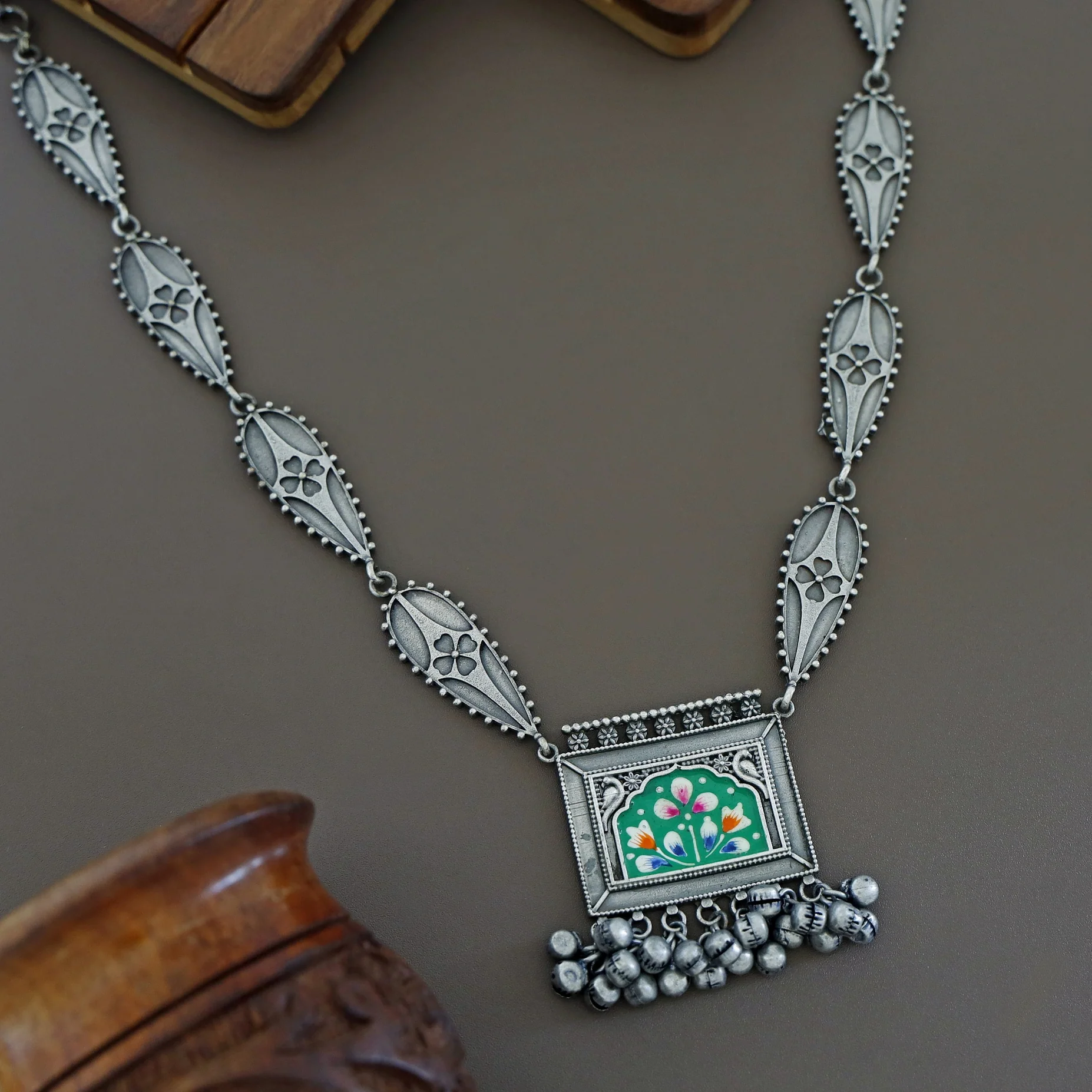 Fariha Antique Hand Painted Ghungroo  Neckpiece - Image 7