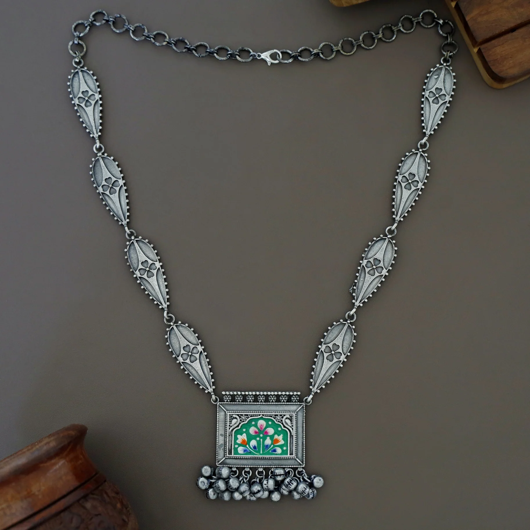 Fariha Antique Hand Painted Ghungroo  Neckpiece - Image 8