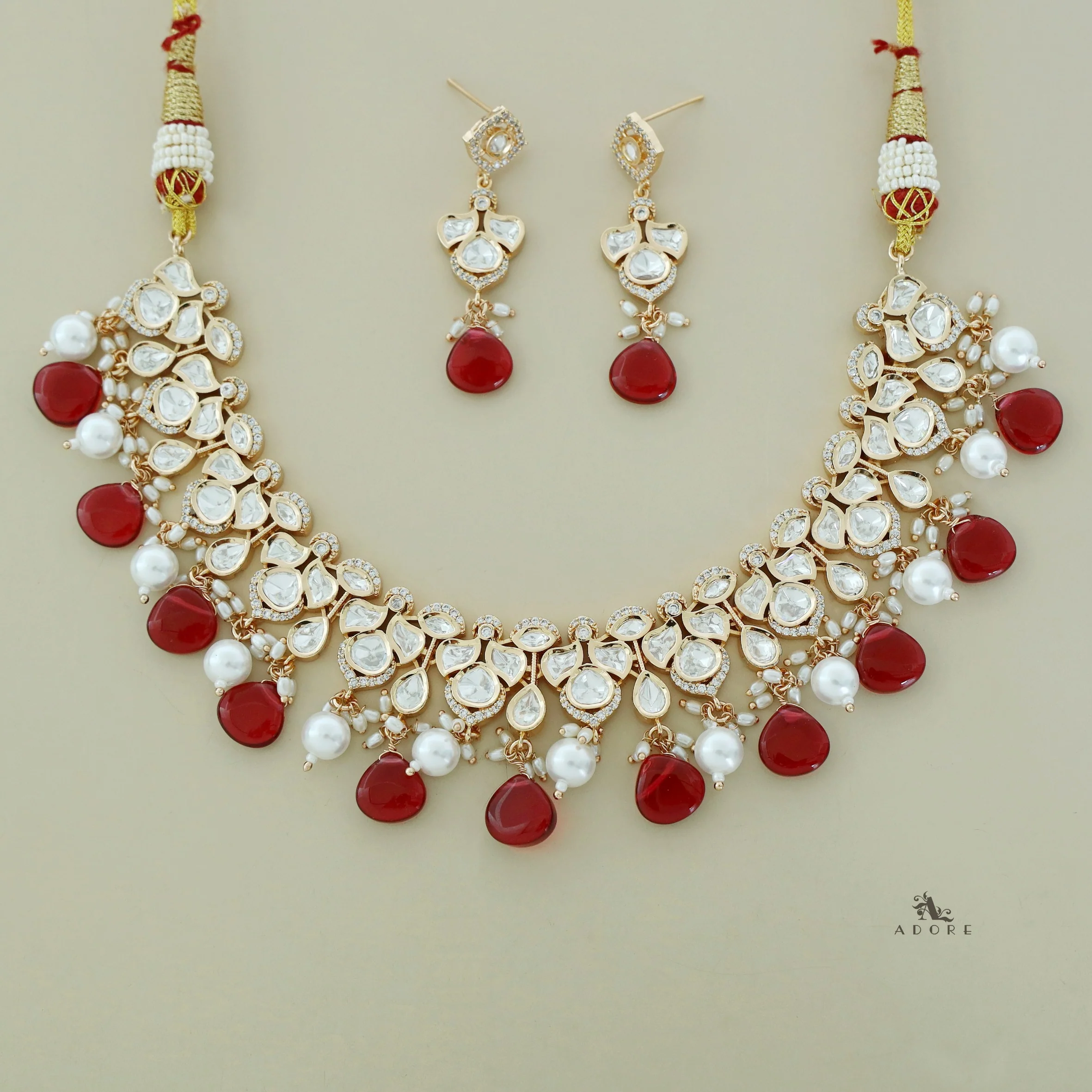 Fedora Polki Kundan Neckpiece With Earring - Image 4