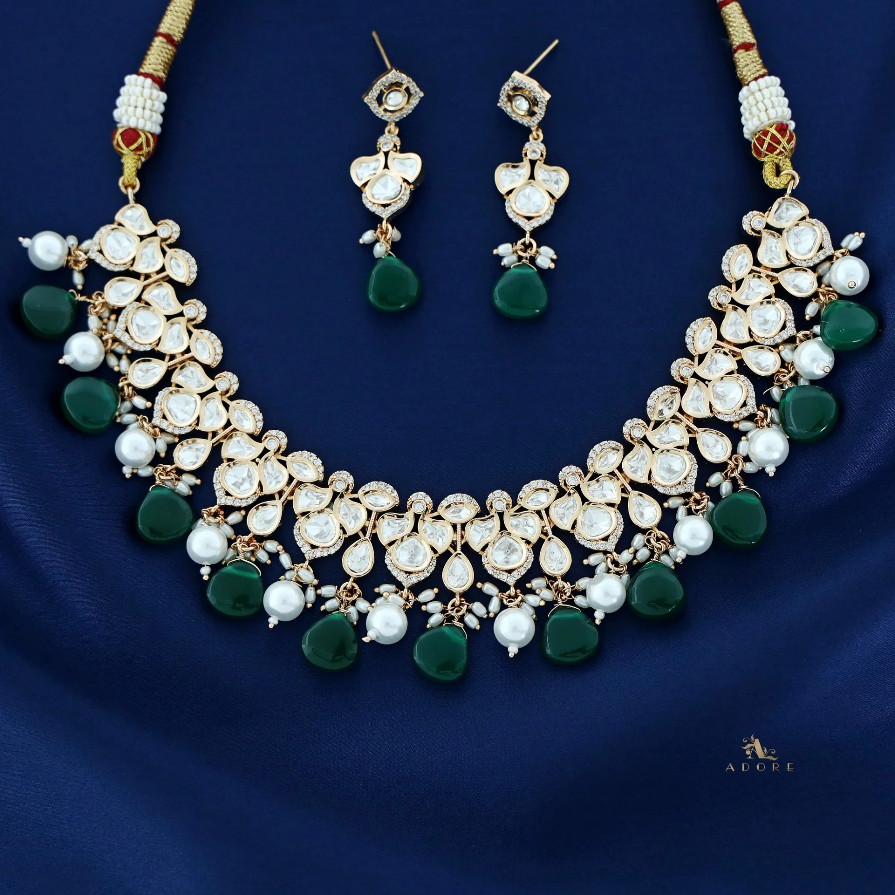 Fedora Polki Kundan Neckpiece With Earring - Image 5