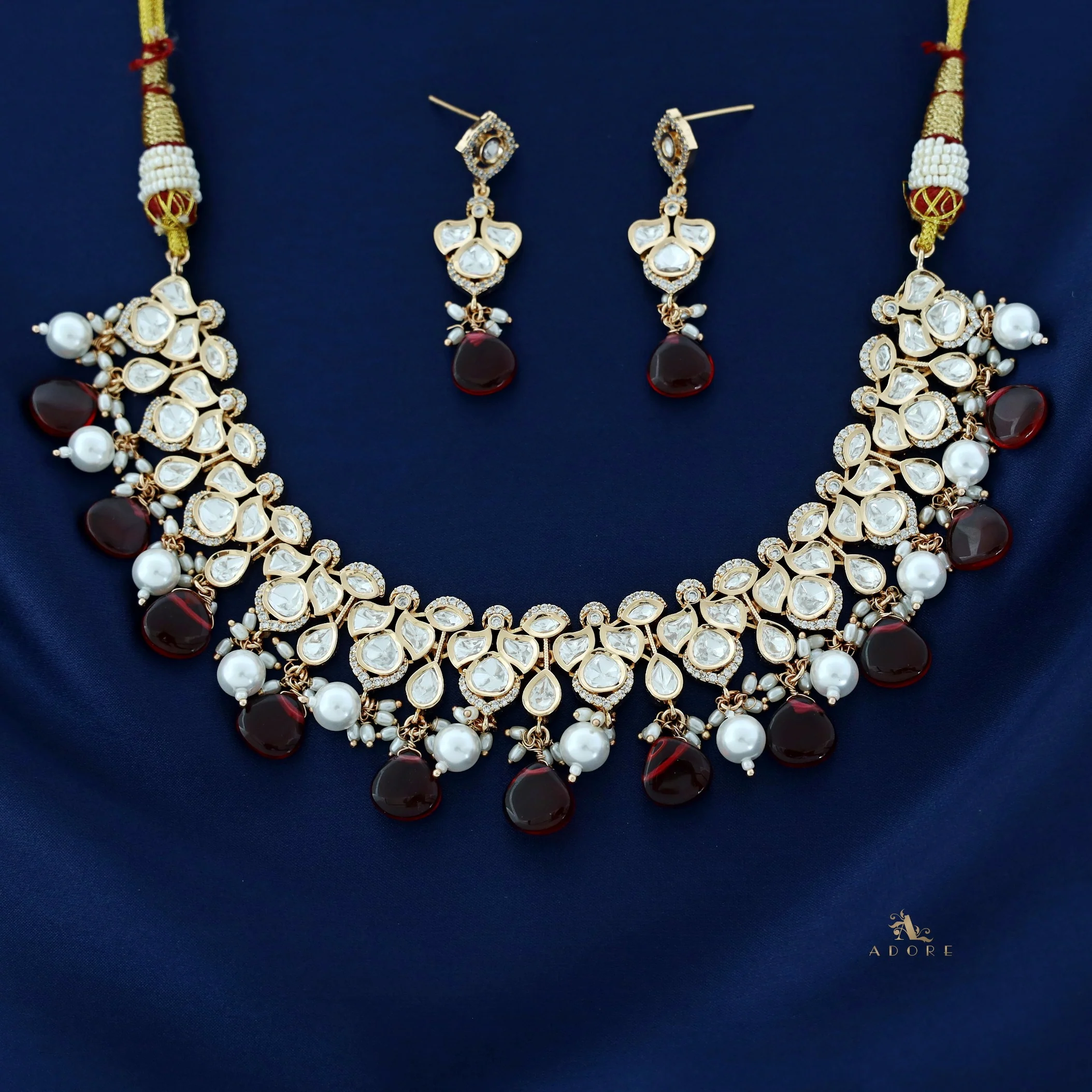 Fedora Polki Kundan Neckpiece With Earring - Image 6