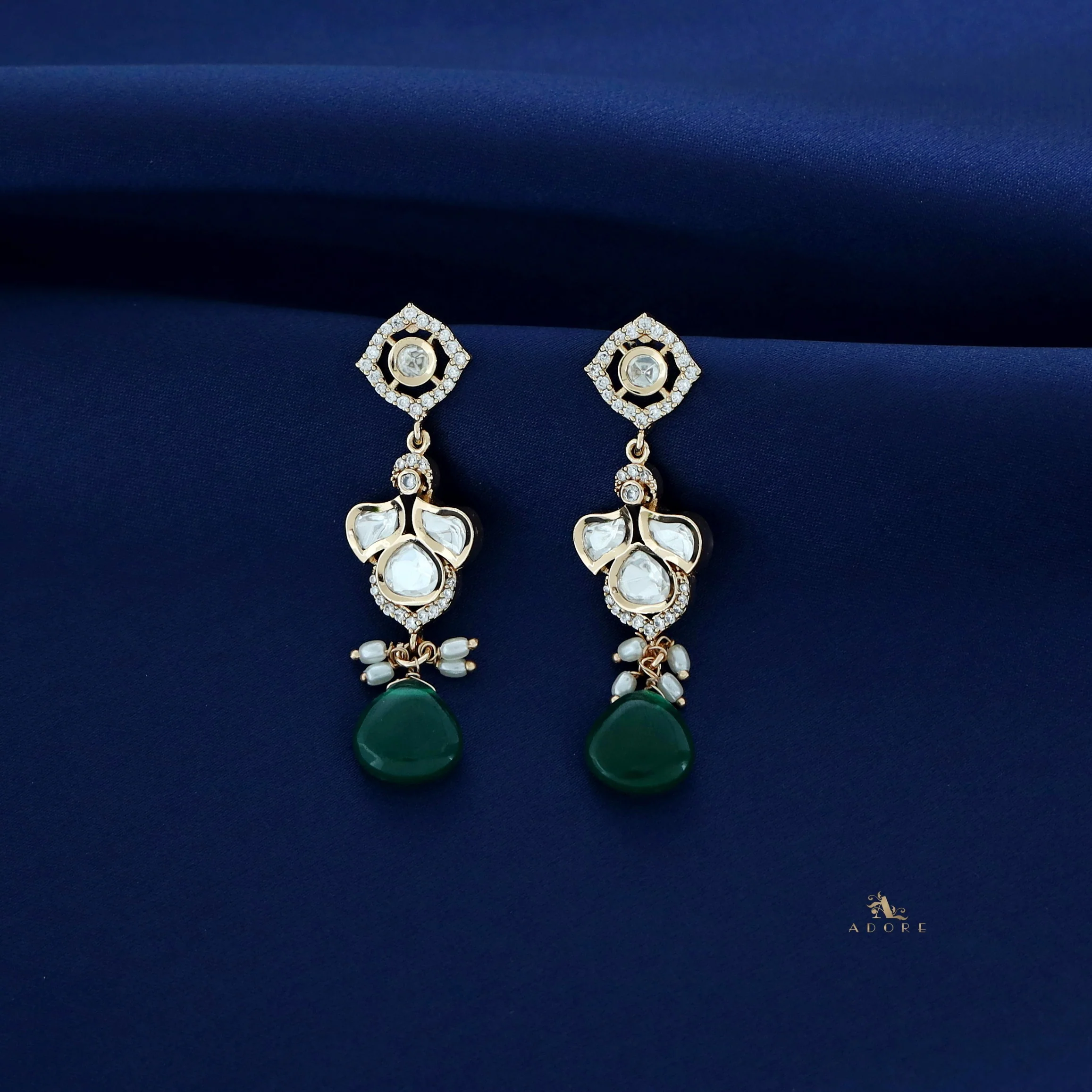 Fedora Polki Kundan Neckpiece With Earring - Image 7