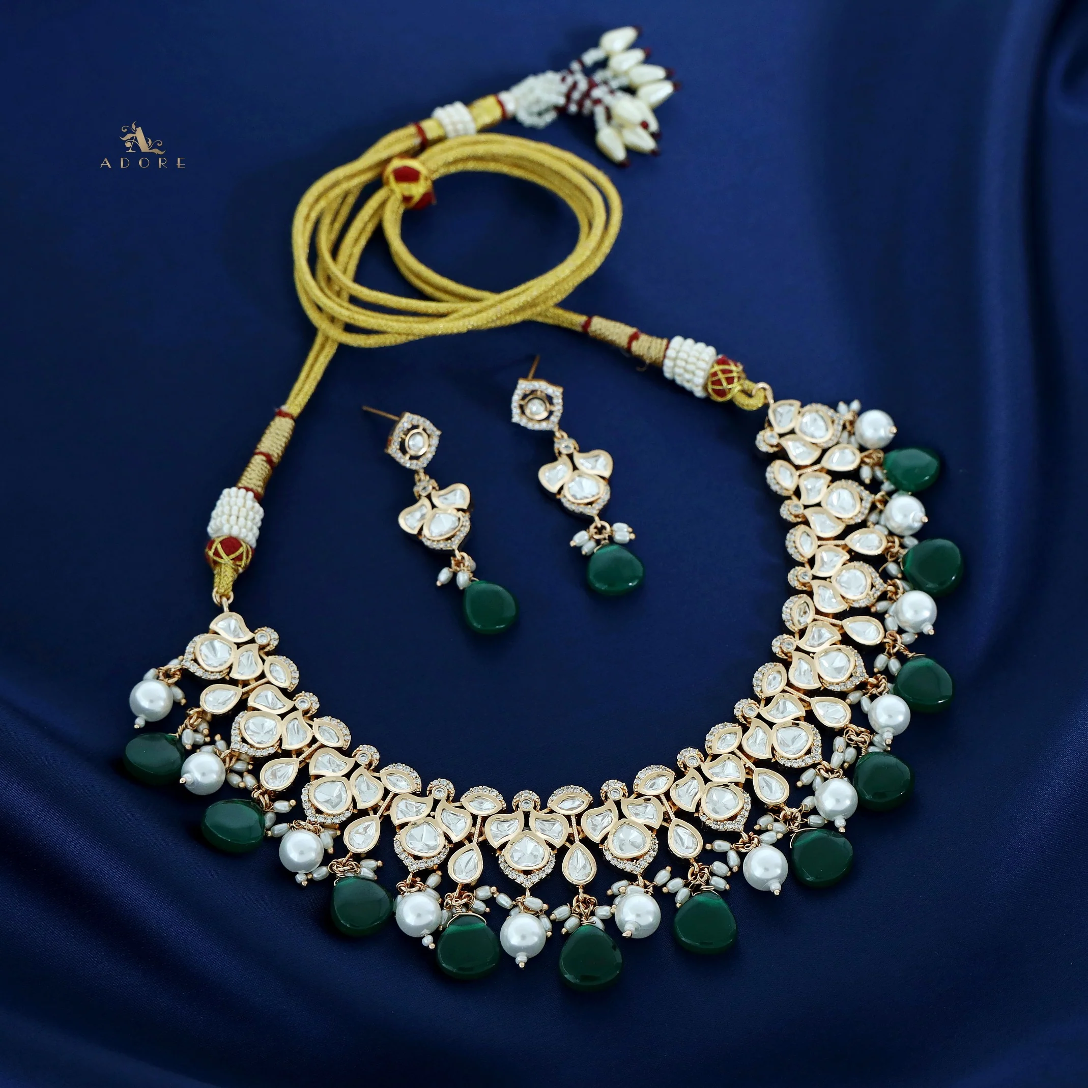 Fedora Polki Kundan Neckpiece With Earring - Image 8