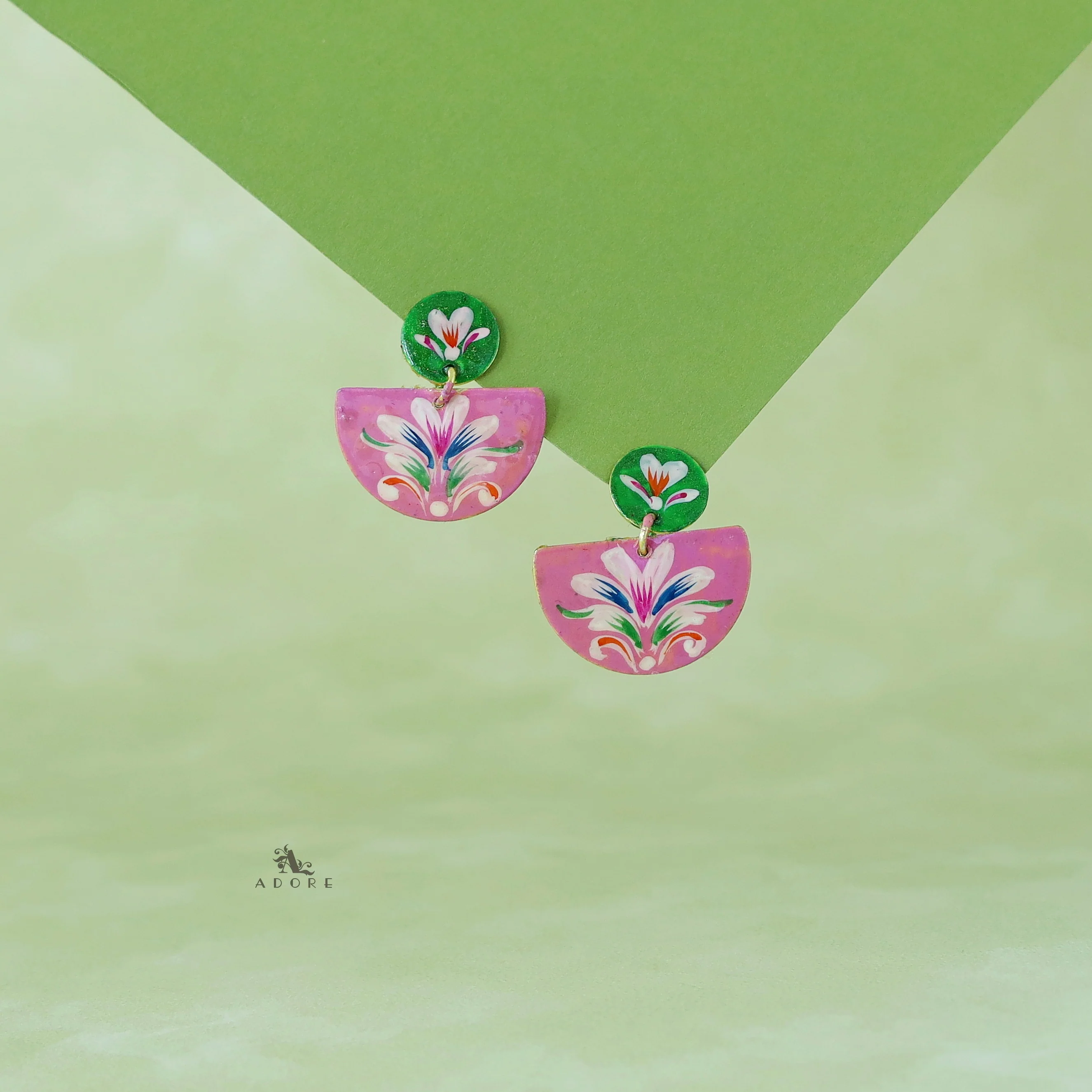 Floral Hand Painted Semi Circle Earring - Image 5