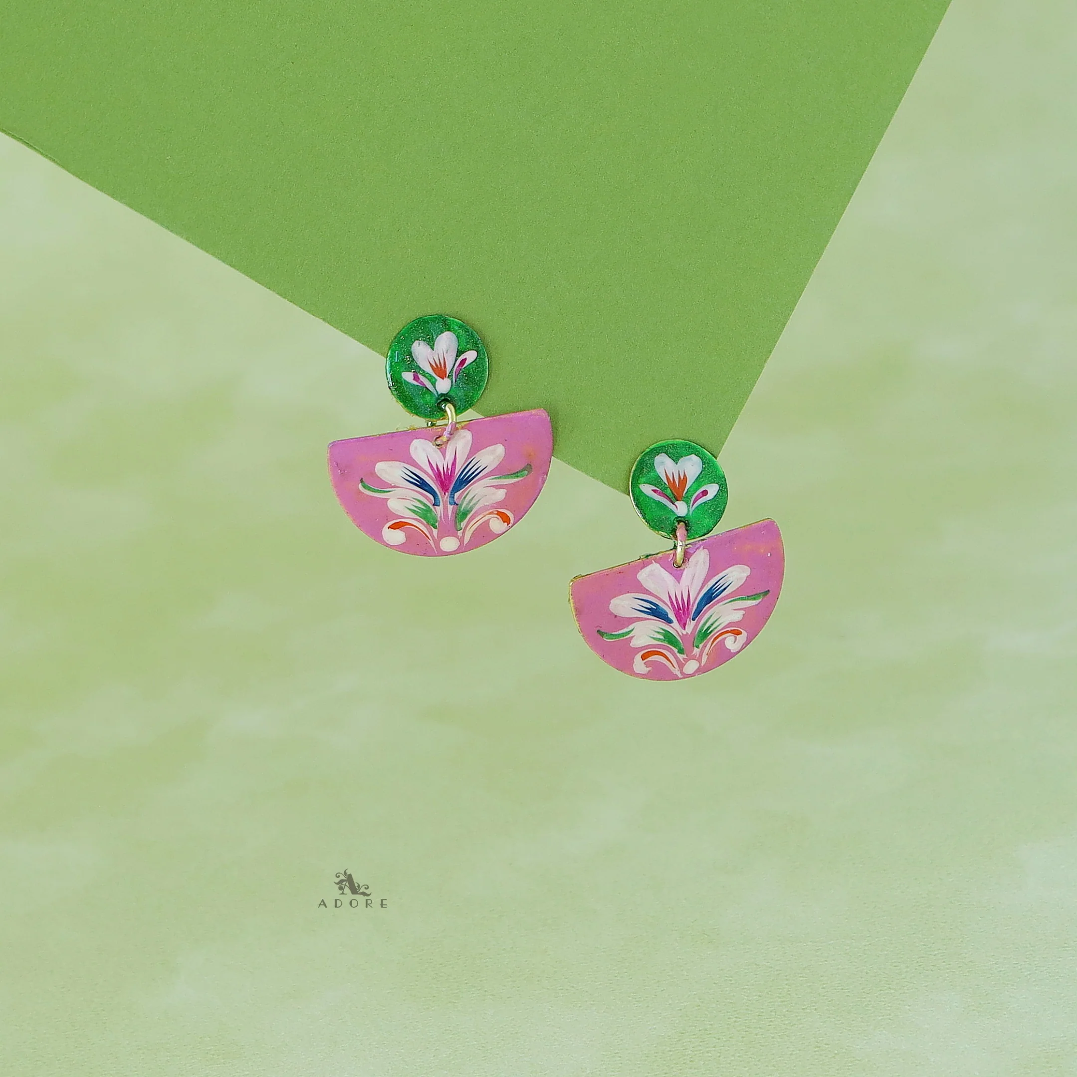 Floral Hand Painted Semi Circle Earring - Image 6