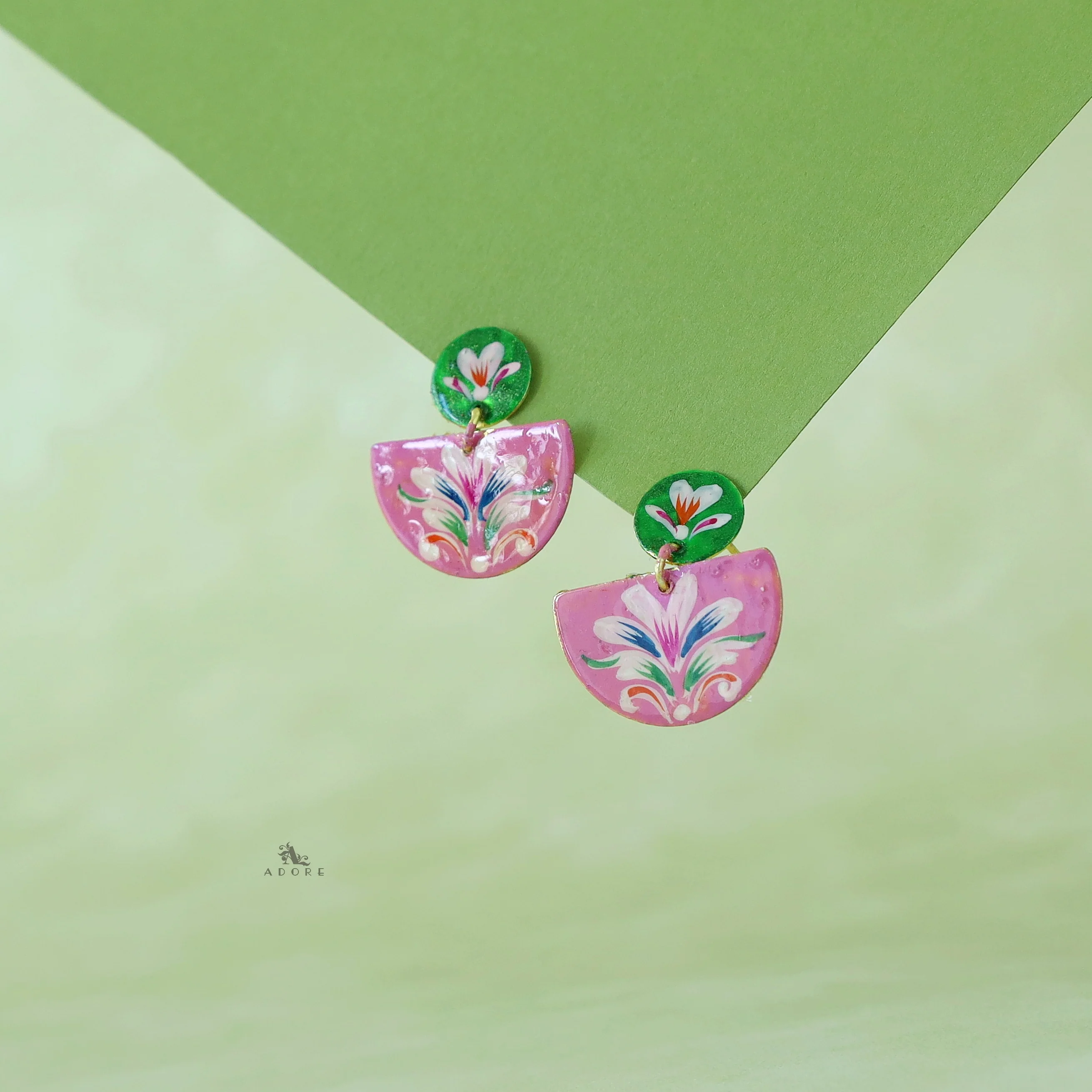 Floral Hand Painted Semi Circle Earring - Image 7