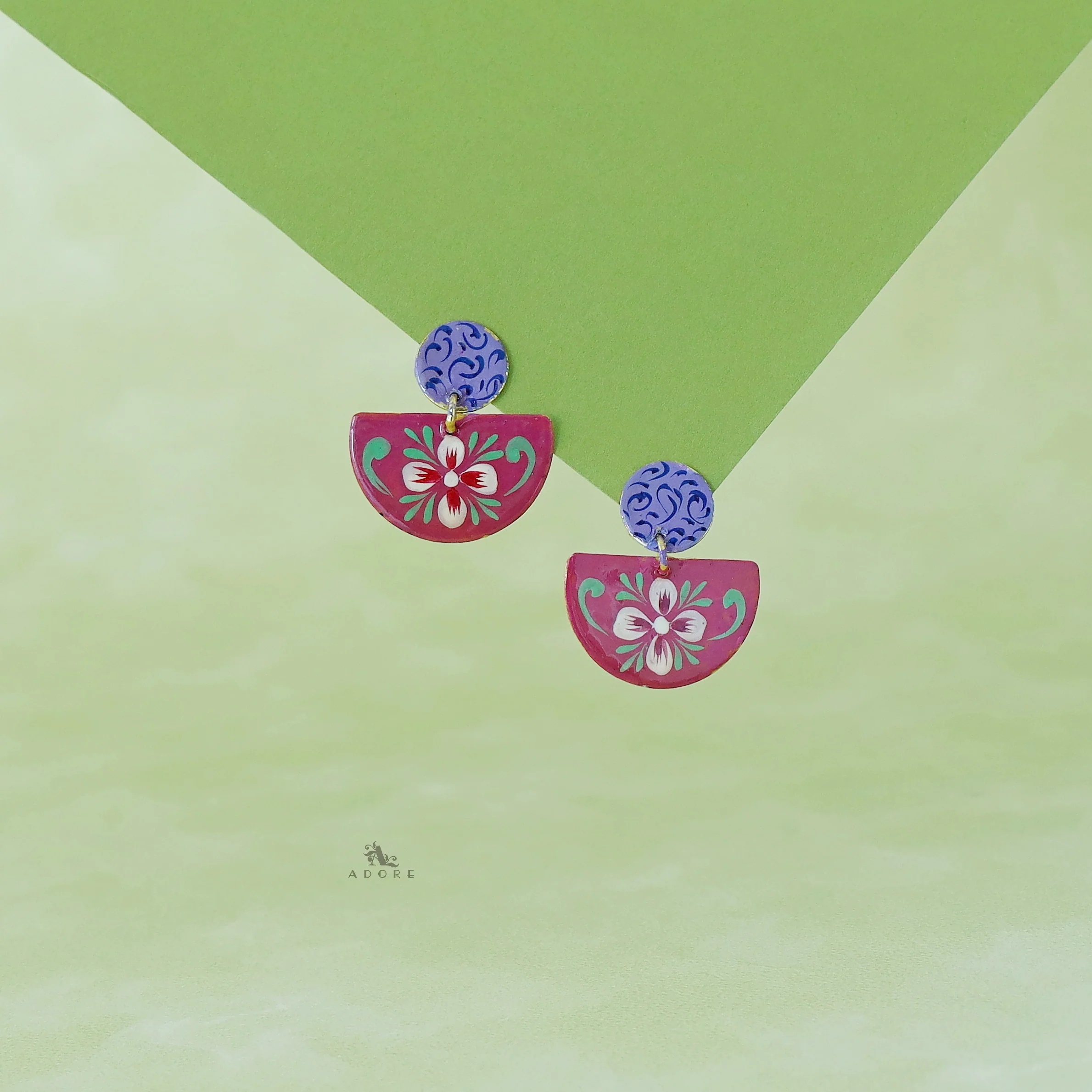 Floral Hand Painted Semi Circle Earring - Image 8