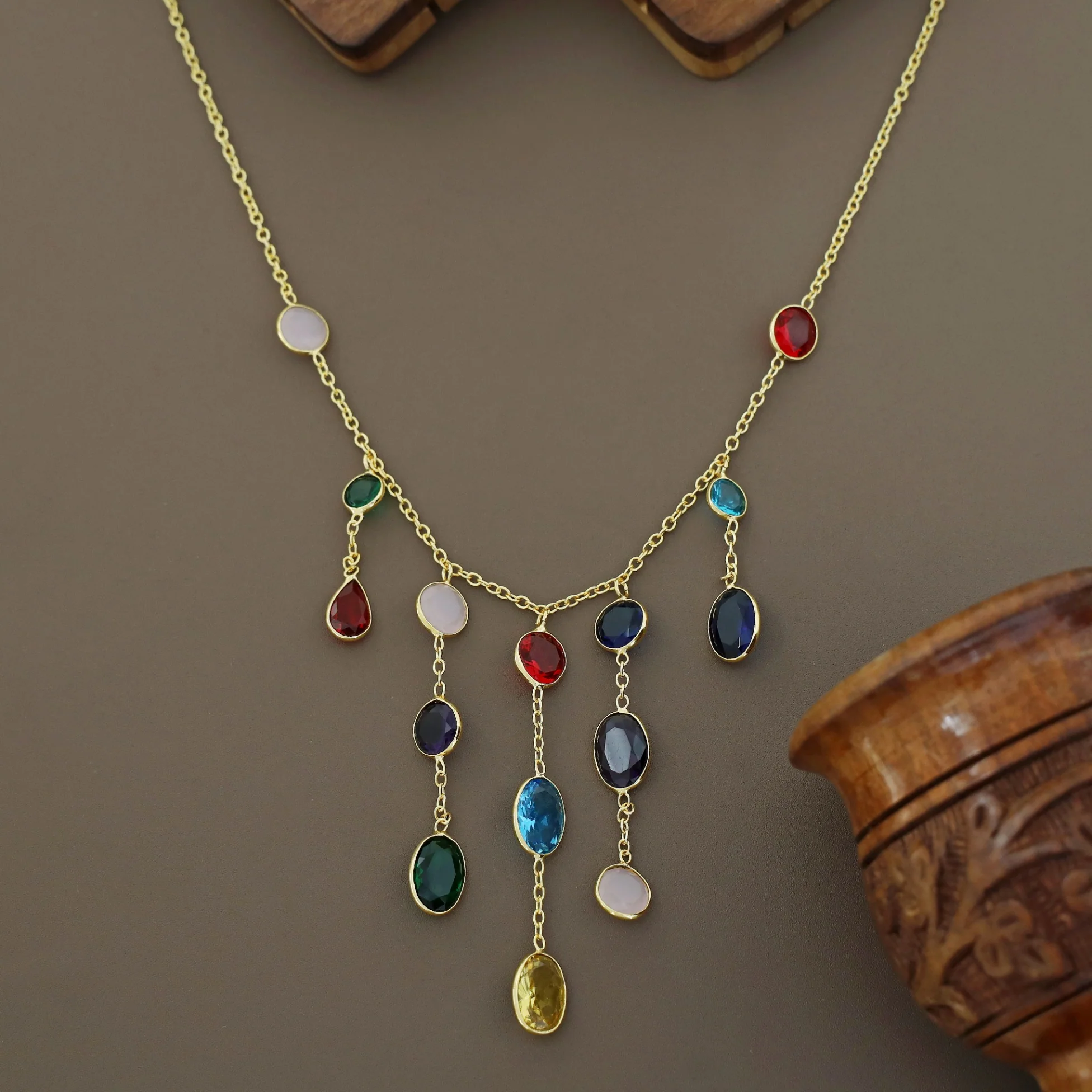 Freda Multicolour Hanging Glossy Stone Neckpiece - Image 5