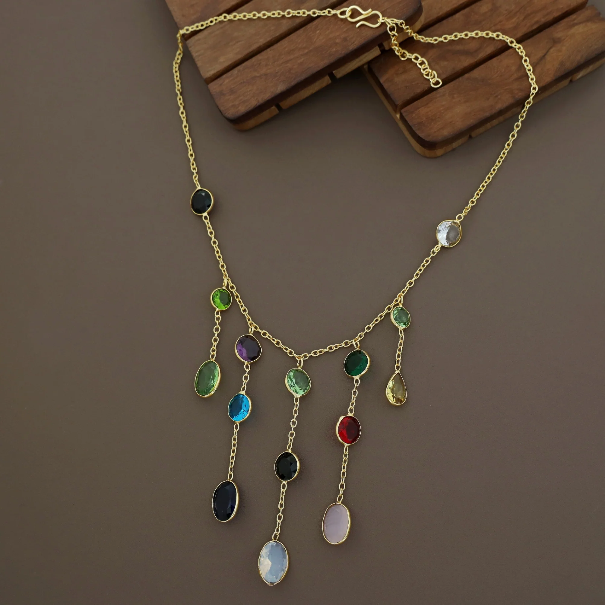 Freda Multicolour Hanging Glossy Stone Neckpiece - Image 6