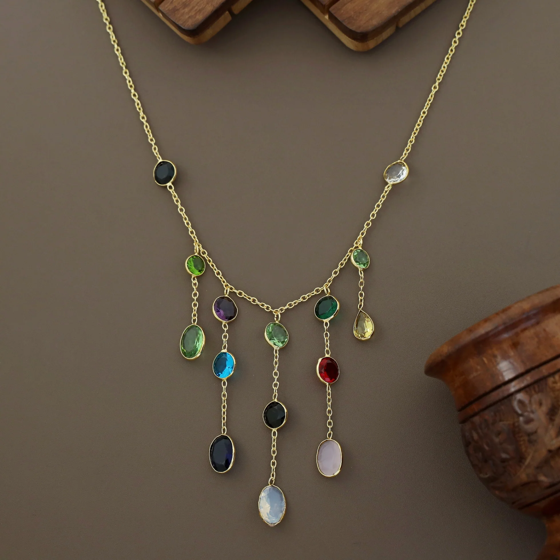 Freda Multicolour Hanging Glossy Stone Neckpiece - Image 7