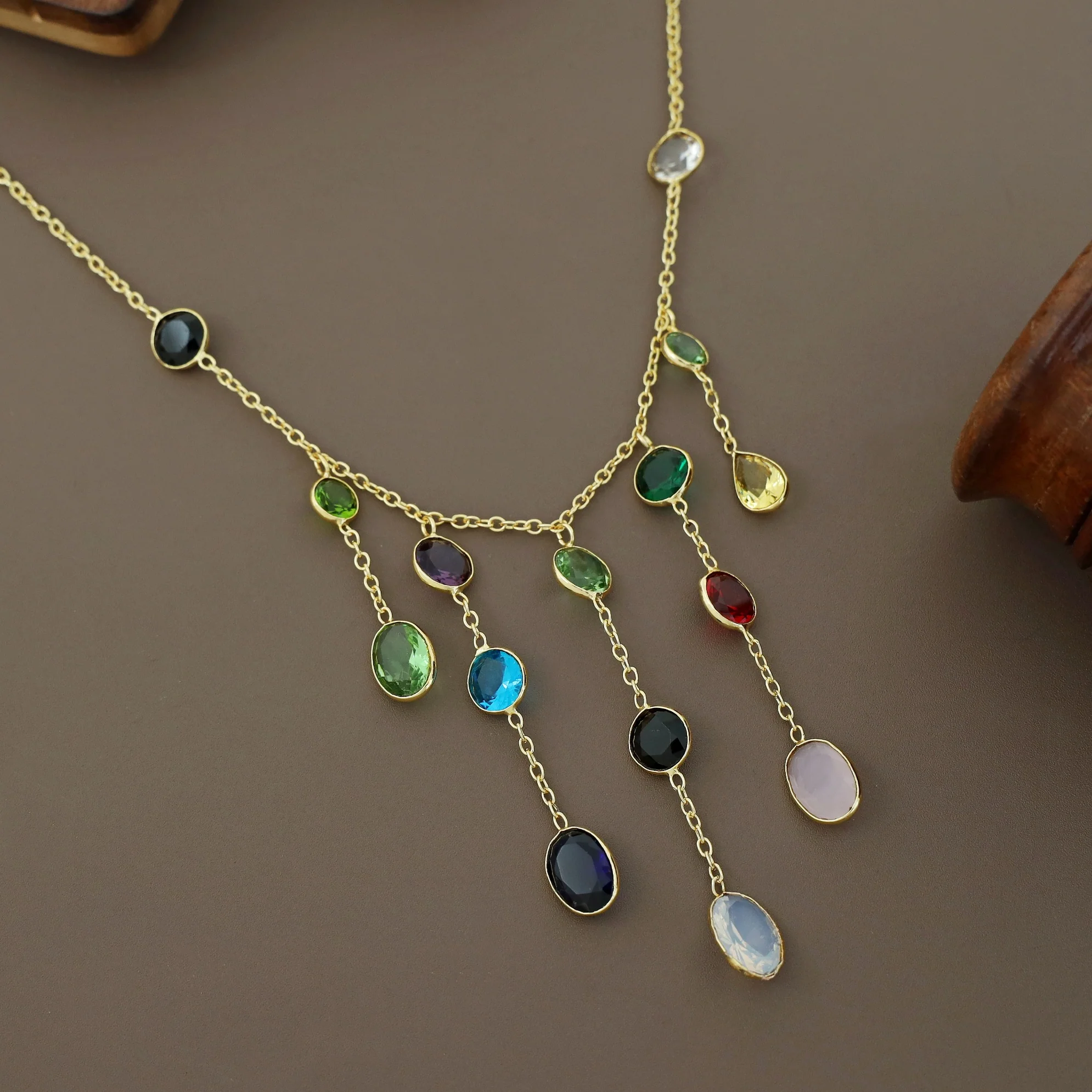 Freda Multicolour Hanging Glossy Stone Neckpiece - Image 8
