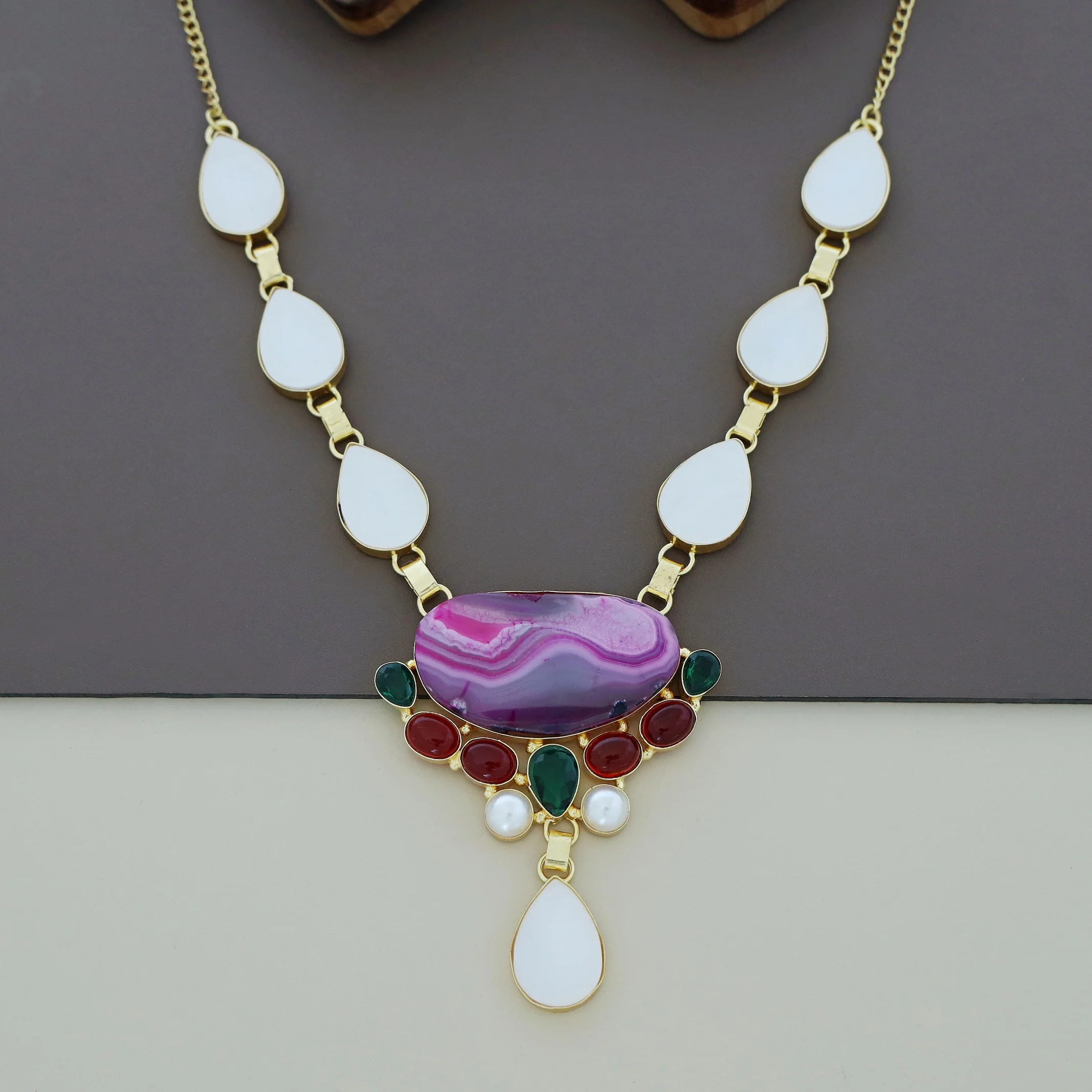 Freja Agate + MOP + Glossy Stone Neckpiece - Image 10