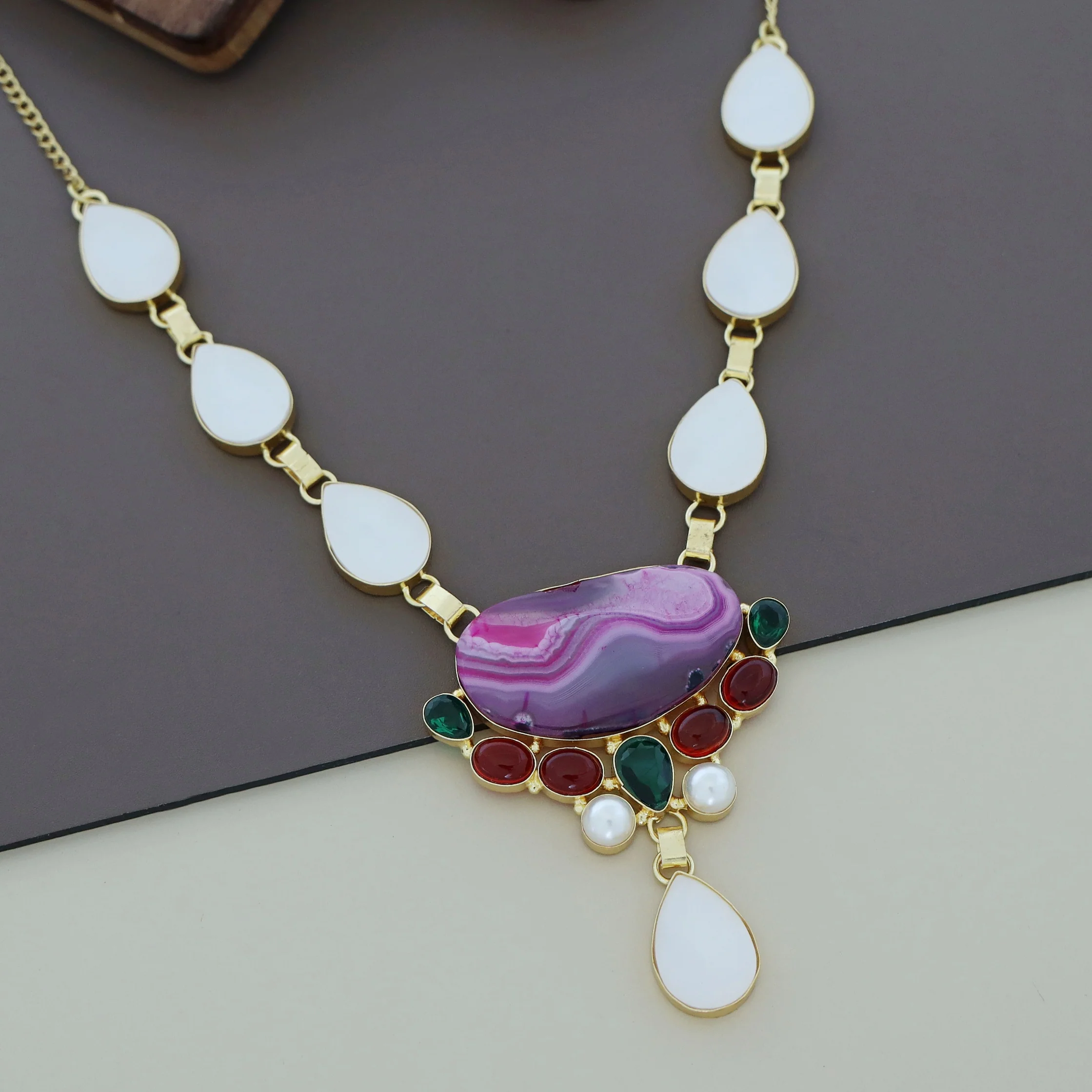 Freja Agate + MOP + Glossy Stone Neckpiece - Image 11