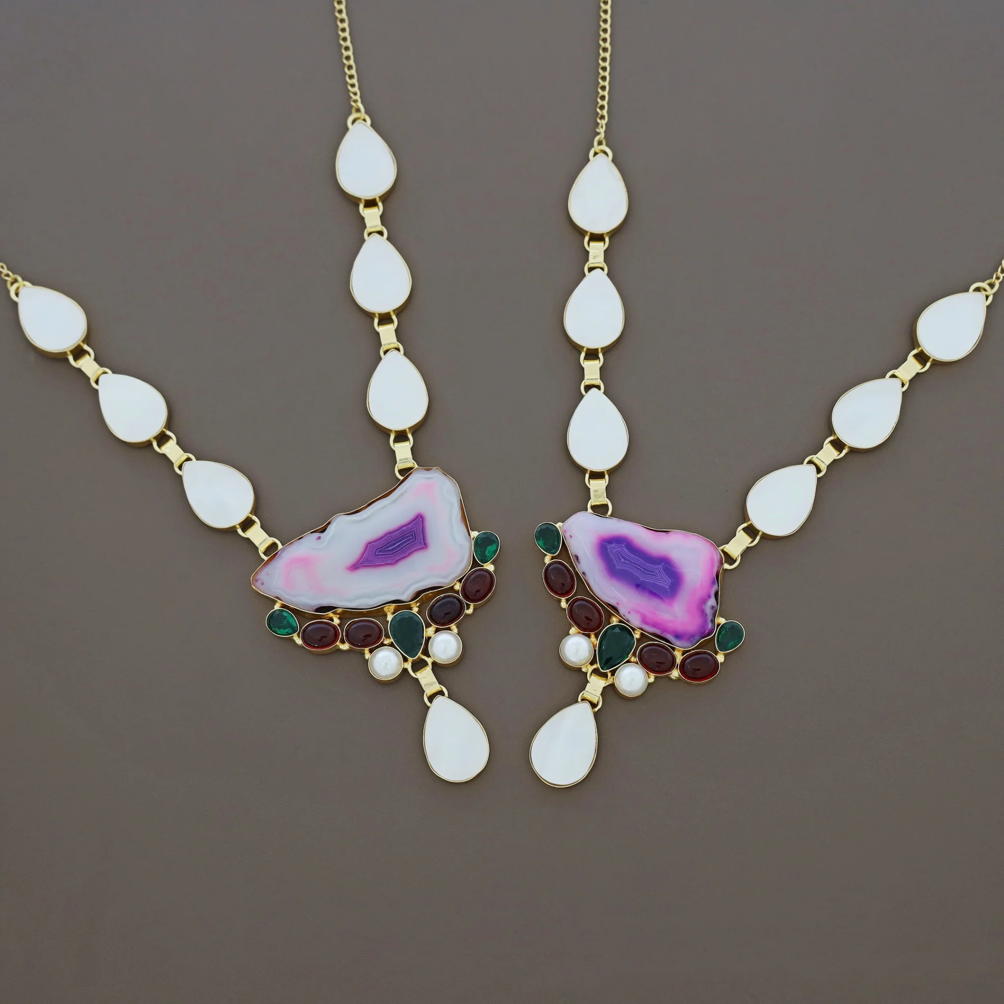 Freja Agate + MOP + Glossy Stone Neckpiece - Image 3