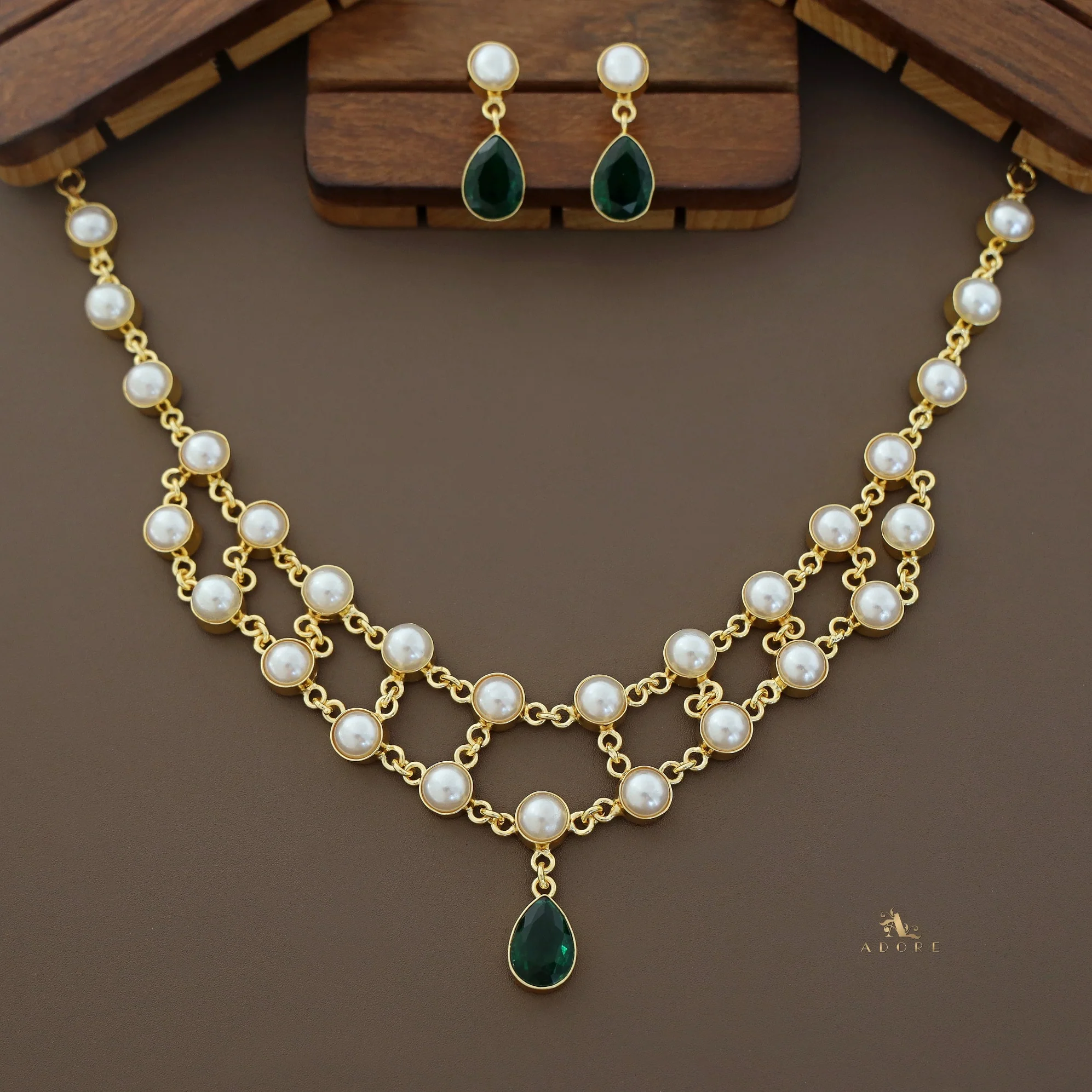 Dual Layer Fresh Water Pearl Glossy Neckpiece With Earring - Image 12