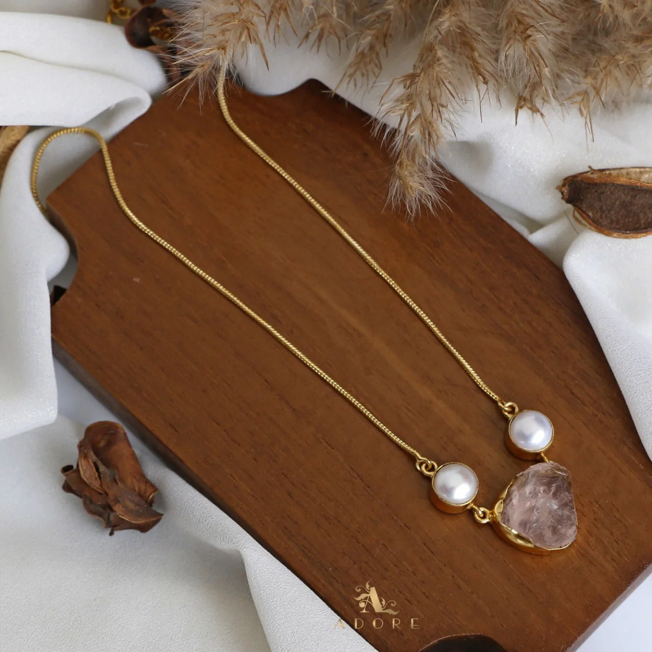 Fresh Water Pearl With Raw Stone Neckpiece - Image 10