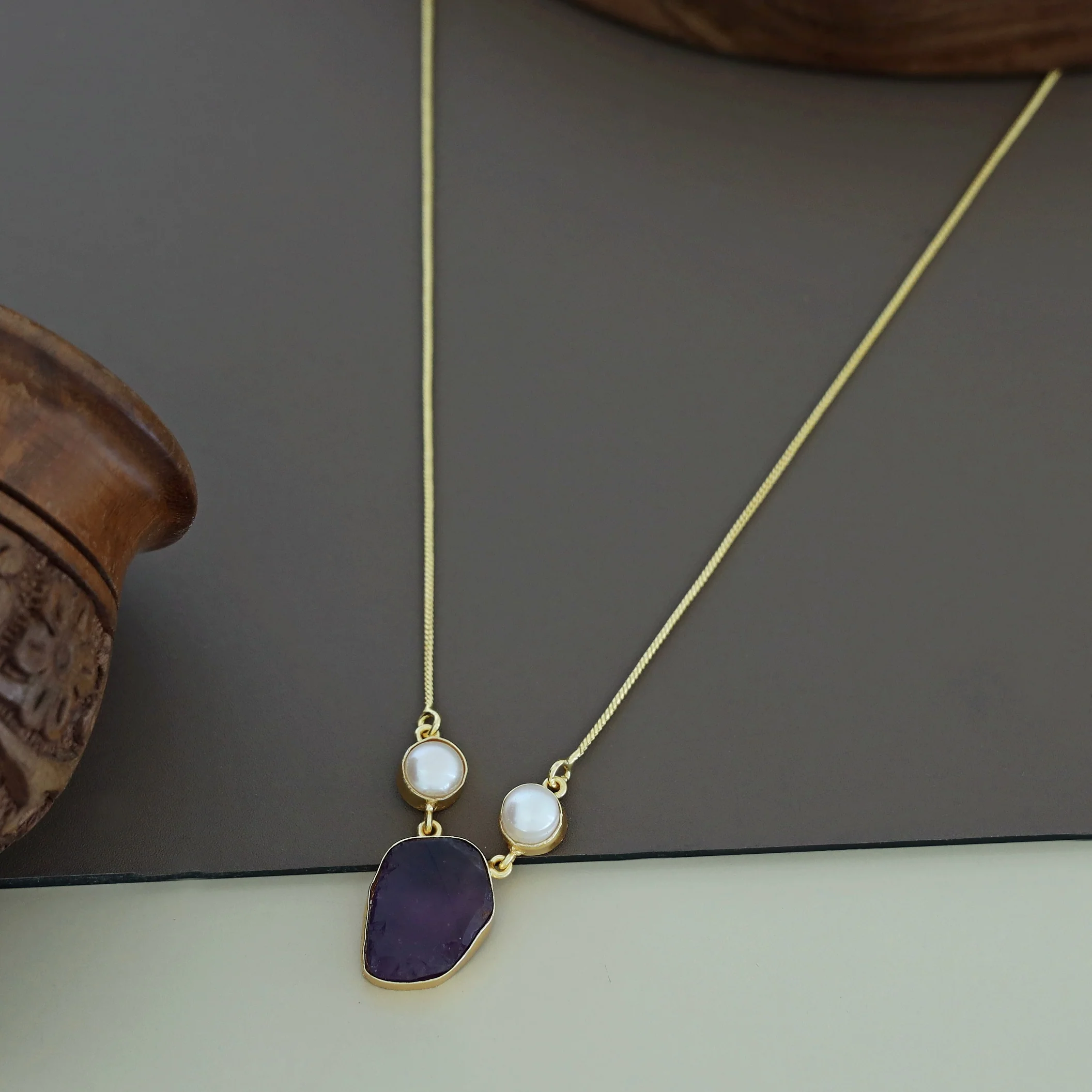 Fresh Water Pearl With Raw Stone Neckpiece - Image 2