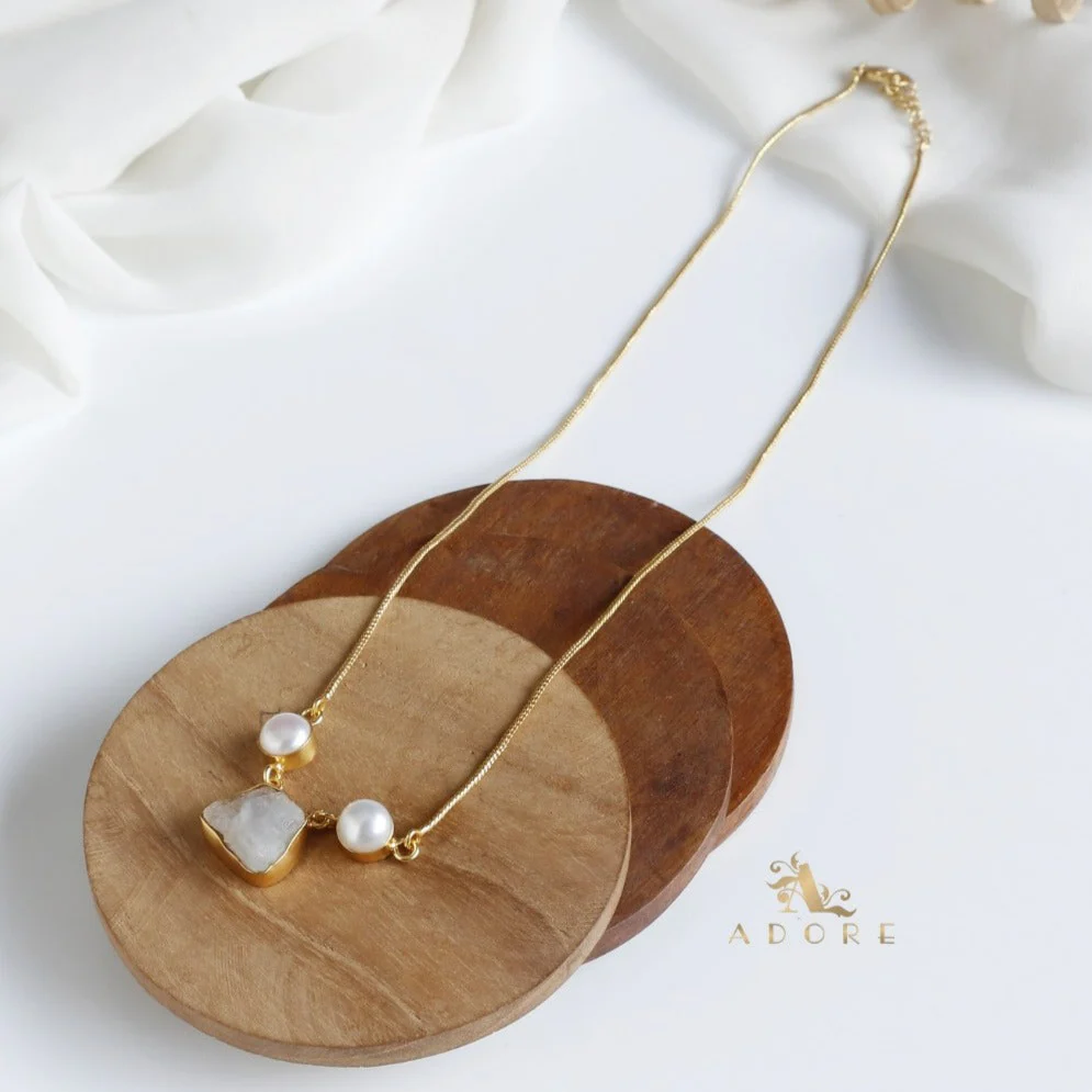 Fresh Water Pearl With Raw Stone Neckpiece - Image 24
