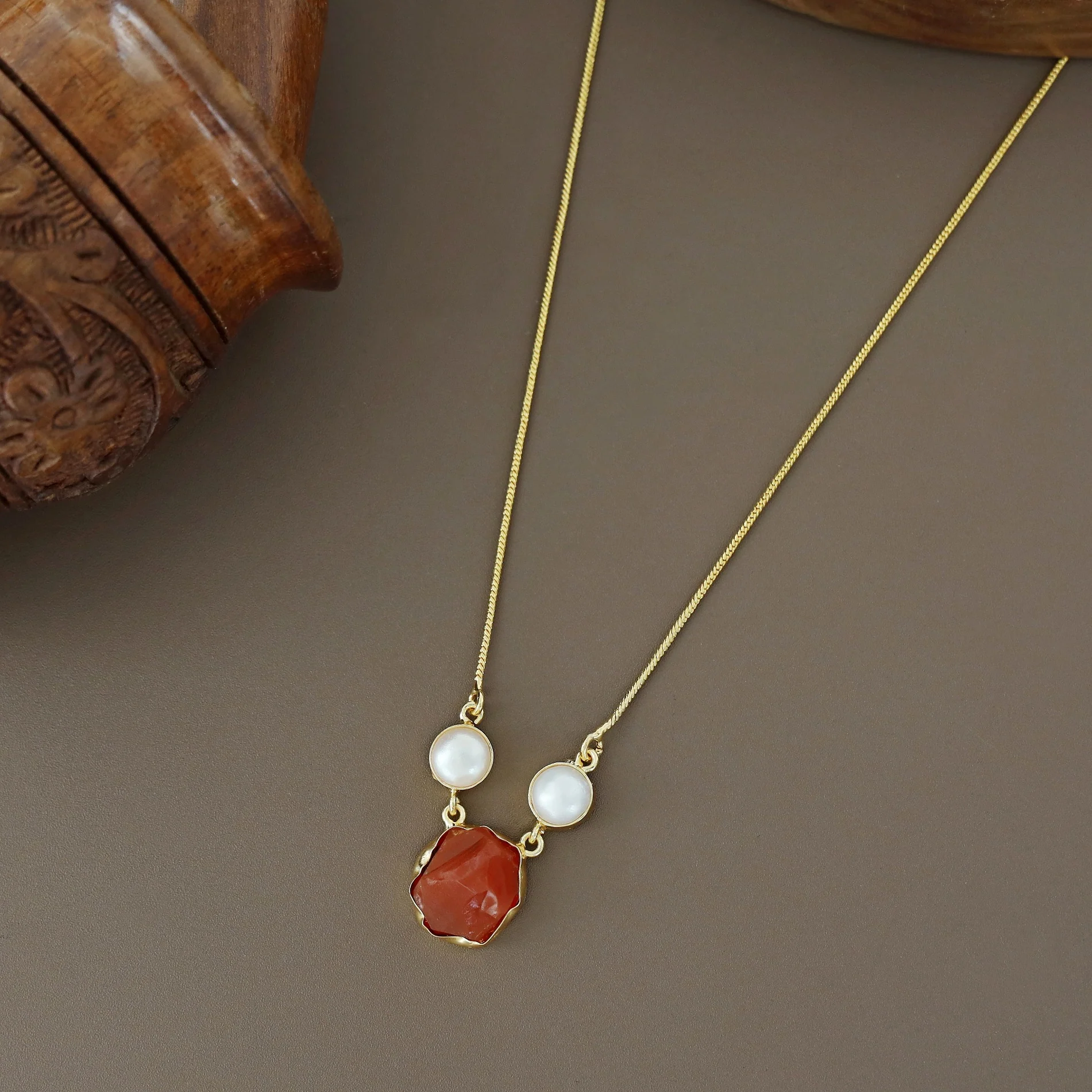 Fresh Water Pearl With Raw Stone Neckpiece - Image 5