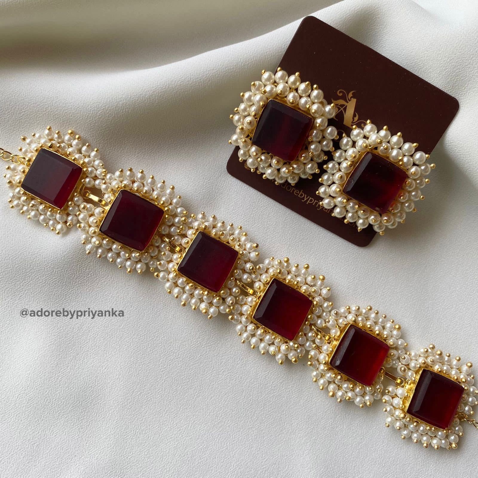 Full Pearl Square Choker With Earring - Image 24