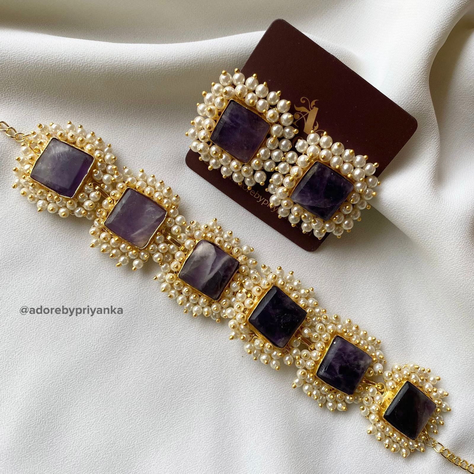 Full Pearl Square Choker With Earring - Image 26