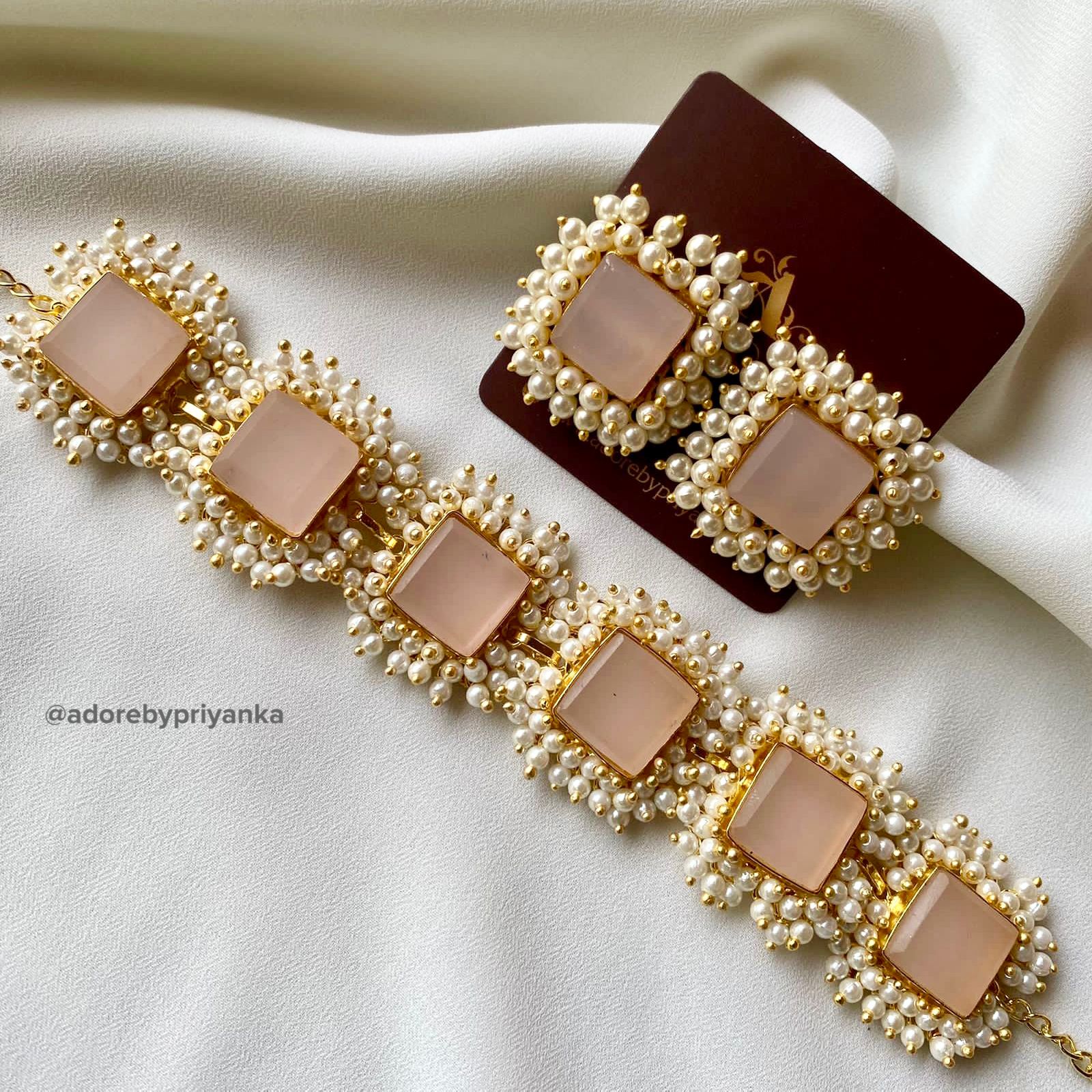 Full Pearl Square Choker With Earring - Image 27