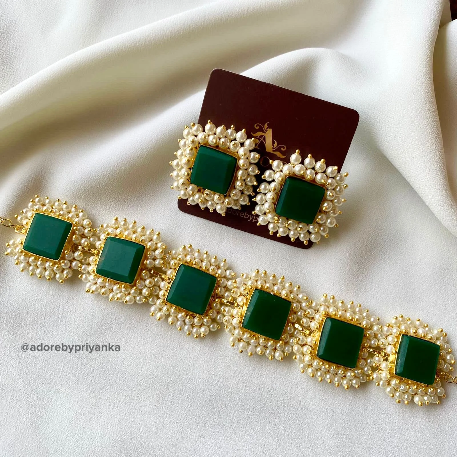 Full Pearl Square Choker With Earring - Image 28