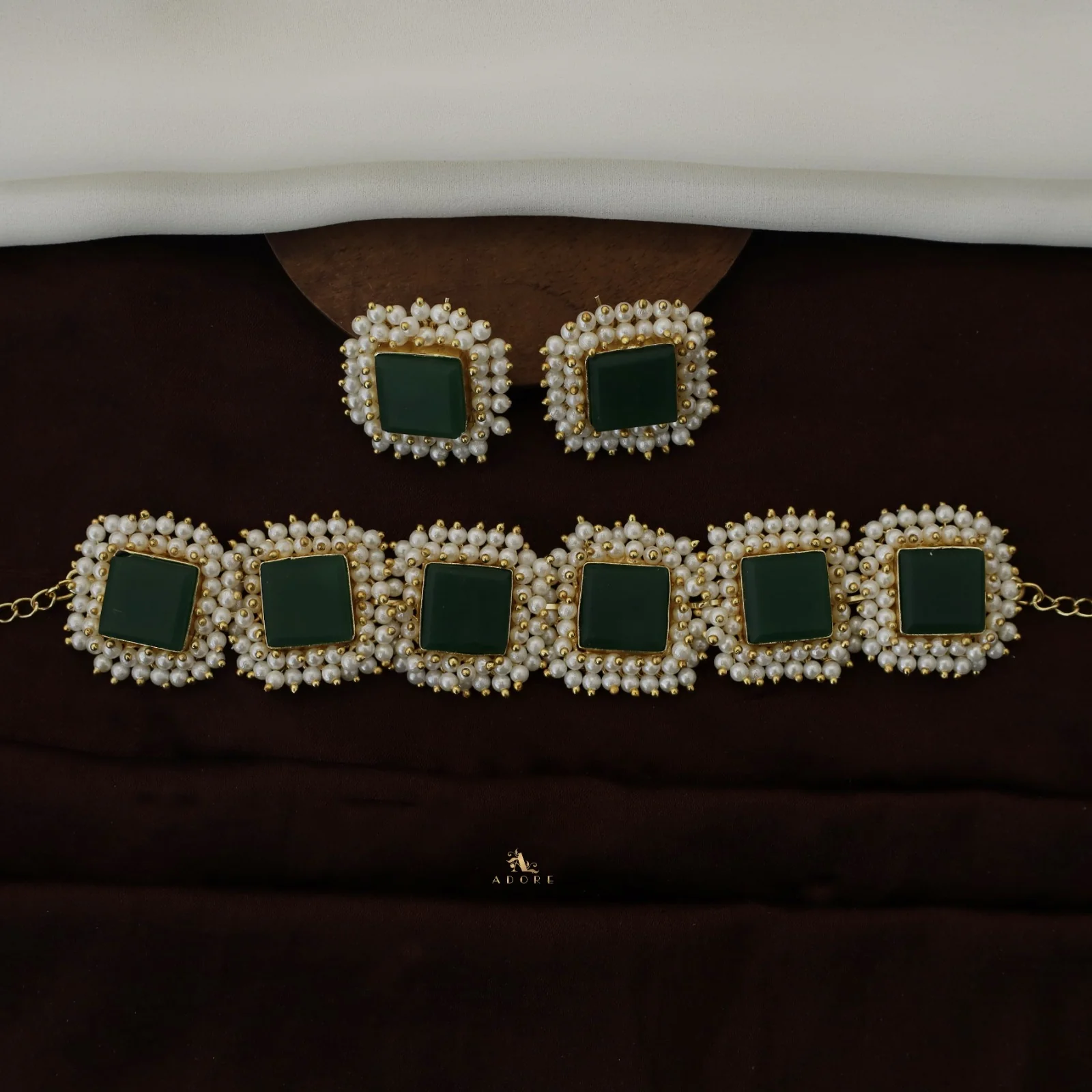 Full Pearl Square Choker With Earring - Image 41