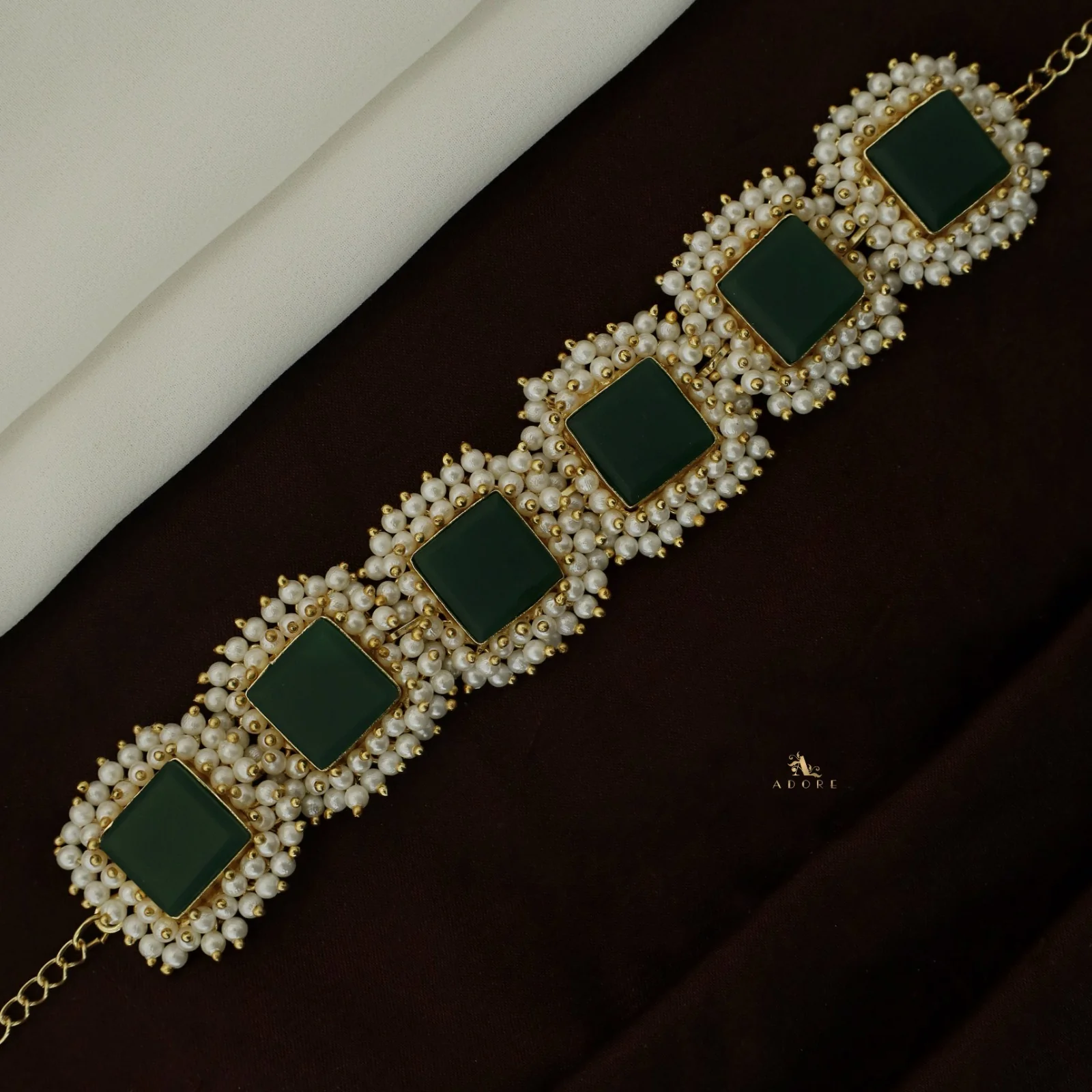 Full Pearl Square Choker With Earring - Image 43