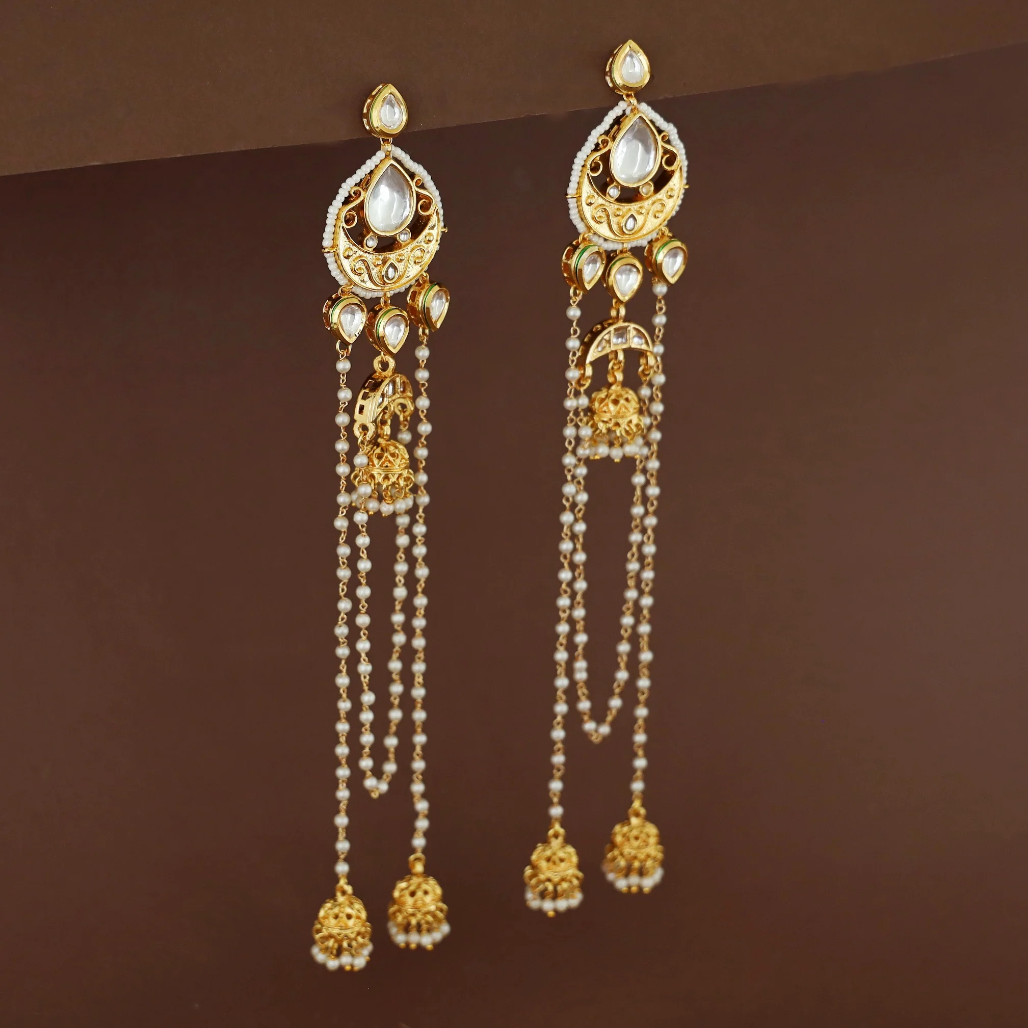Gabriella Kundan Pearl Hanging Kashmiri Jhumka Earring - Image 3