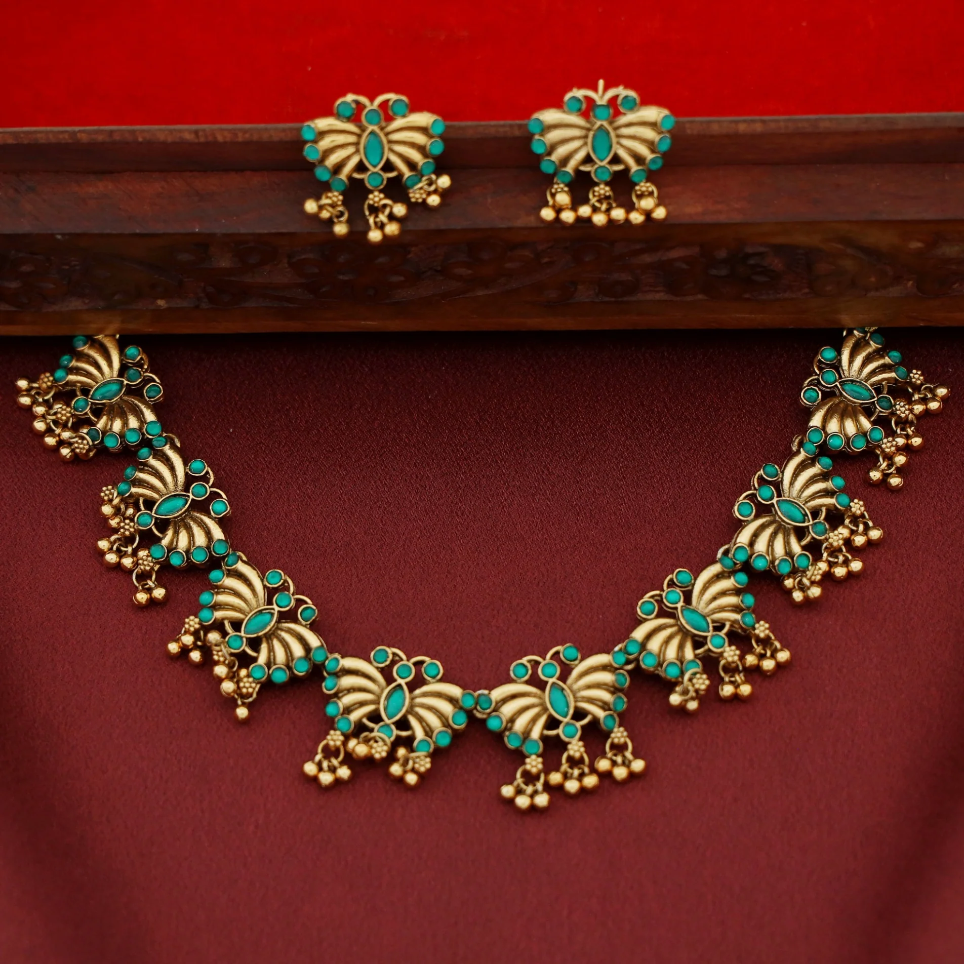 Gauri Butterfly Golden Ball Short Neckpiece With Earring - Image 2