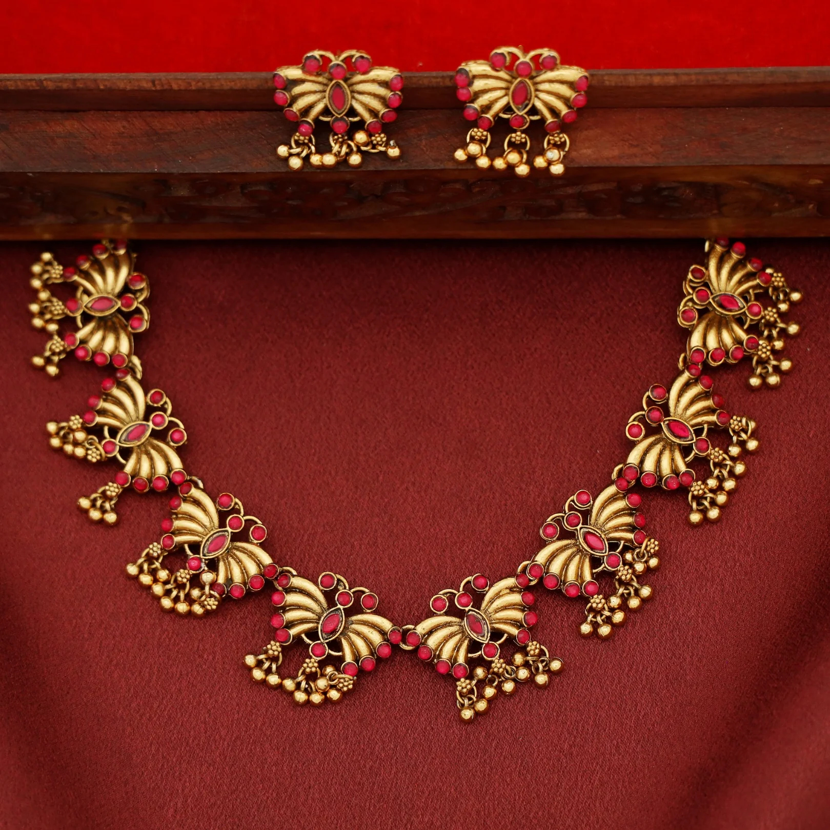Gauri Butterfly Golden Ball Short Neckpiece With Earring - Image 3