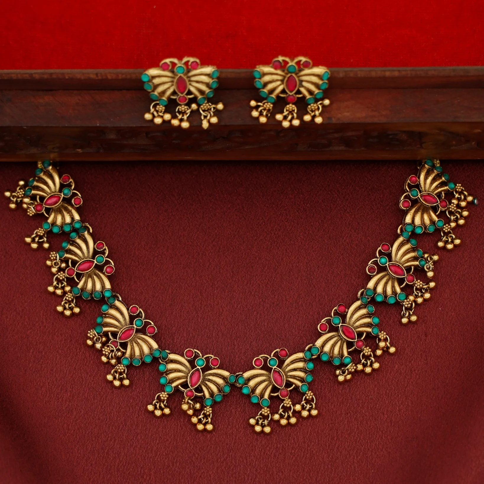 Gauri Butterfly Golden Ball Short Neckpiece With Earring - Image 4
