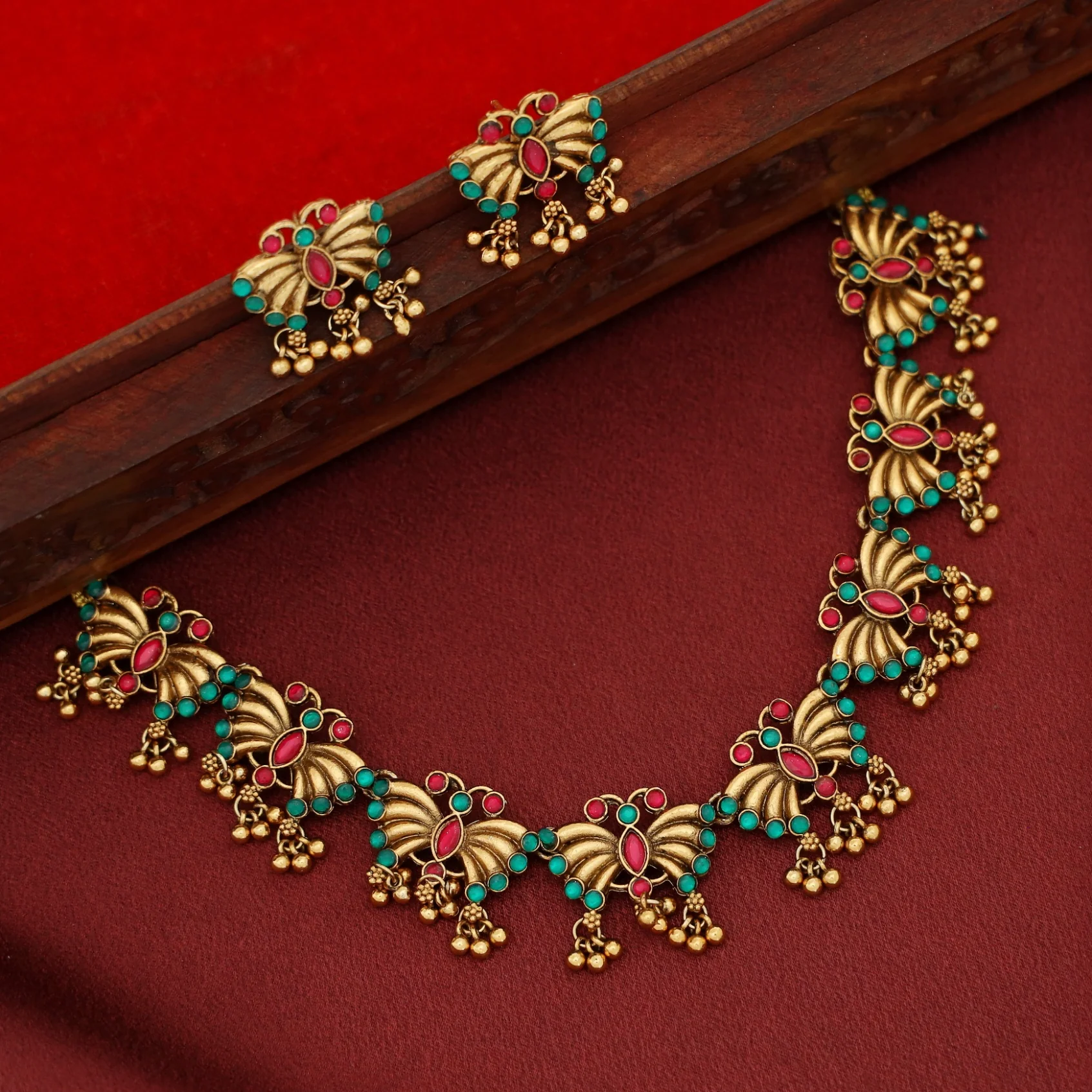 Gauri Butterfly Golden Ball Short Neckpiece With Earring - Image 5