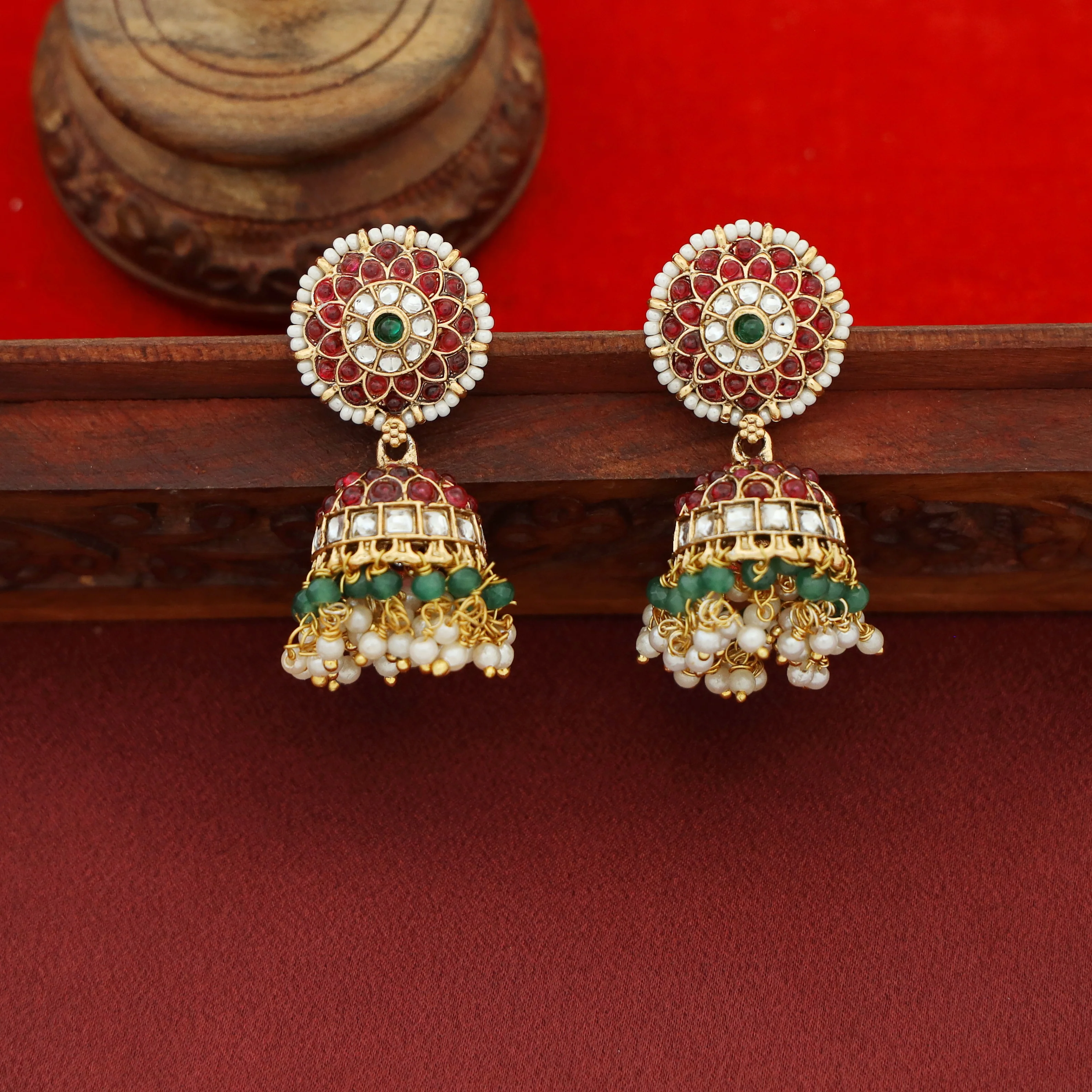 Gayatri Flower Beaded Cluster Pearl Jhumka - Image 2