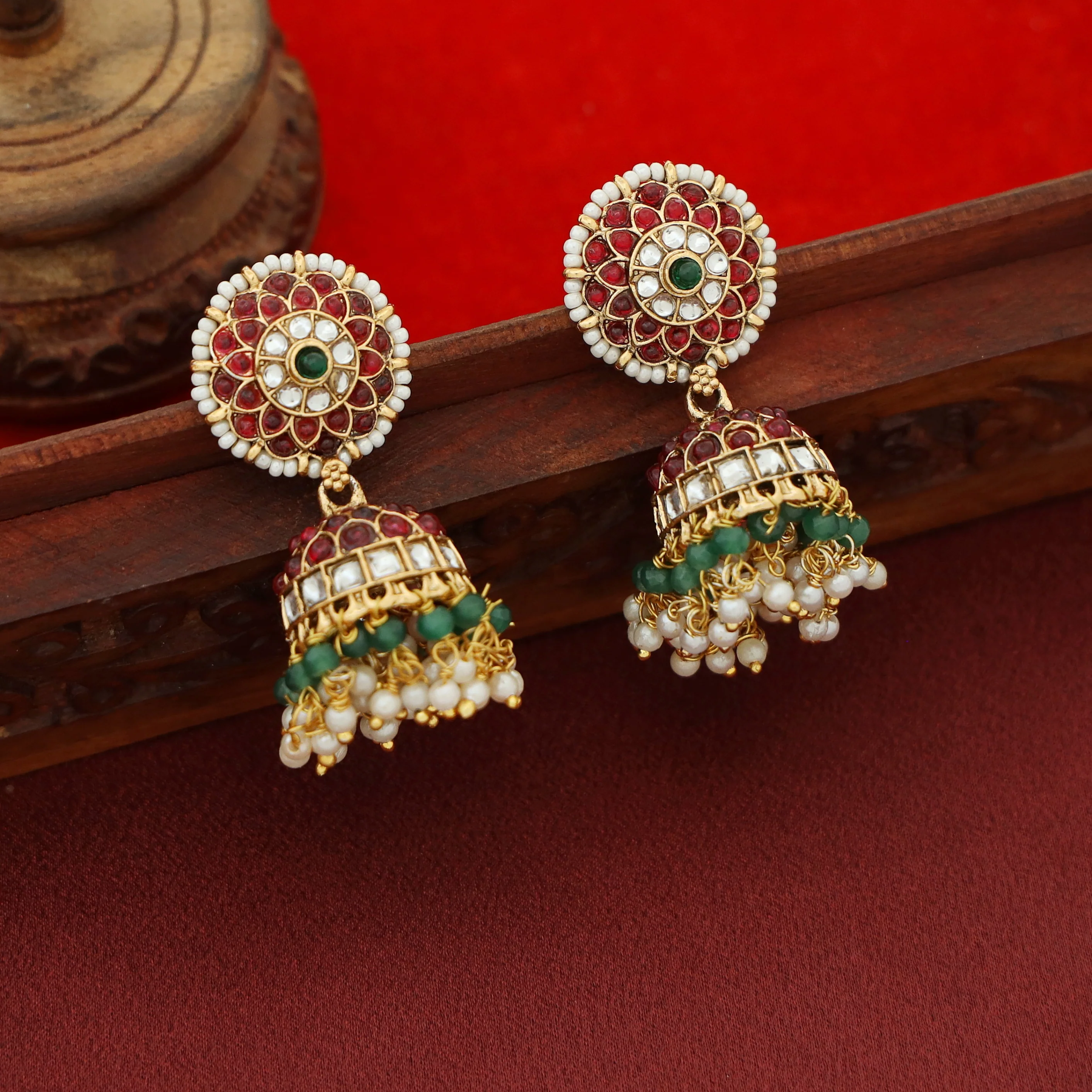 Gayatri Flower Beaded Cluster Pearl Jhumka - Image 3