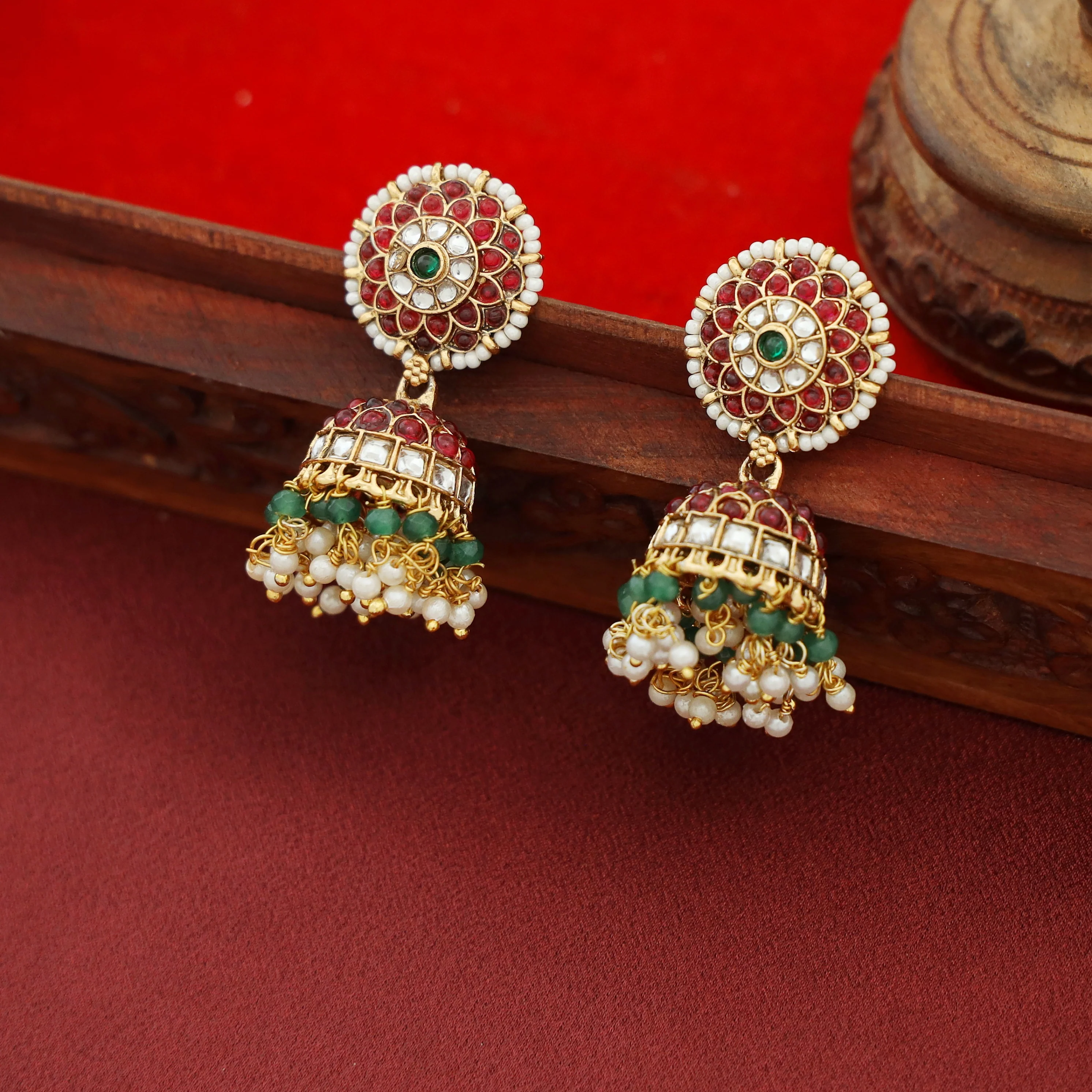 Gayatri Flower Beaded Cluster Pearl Jhumka - Image 4