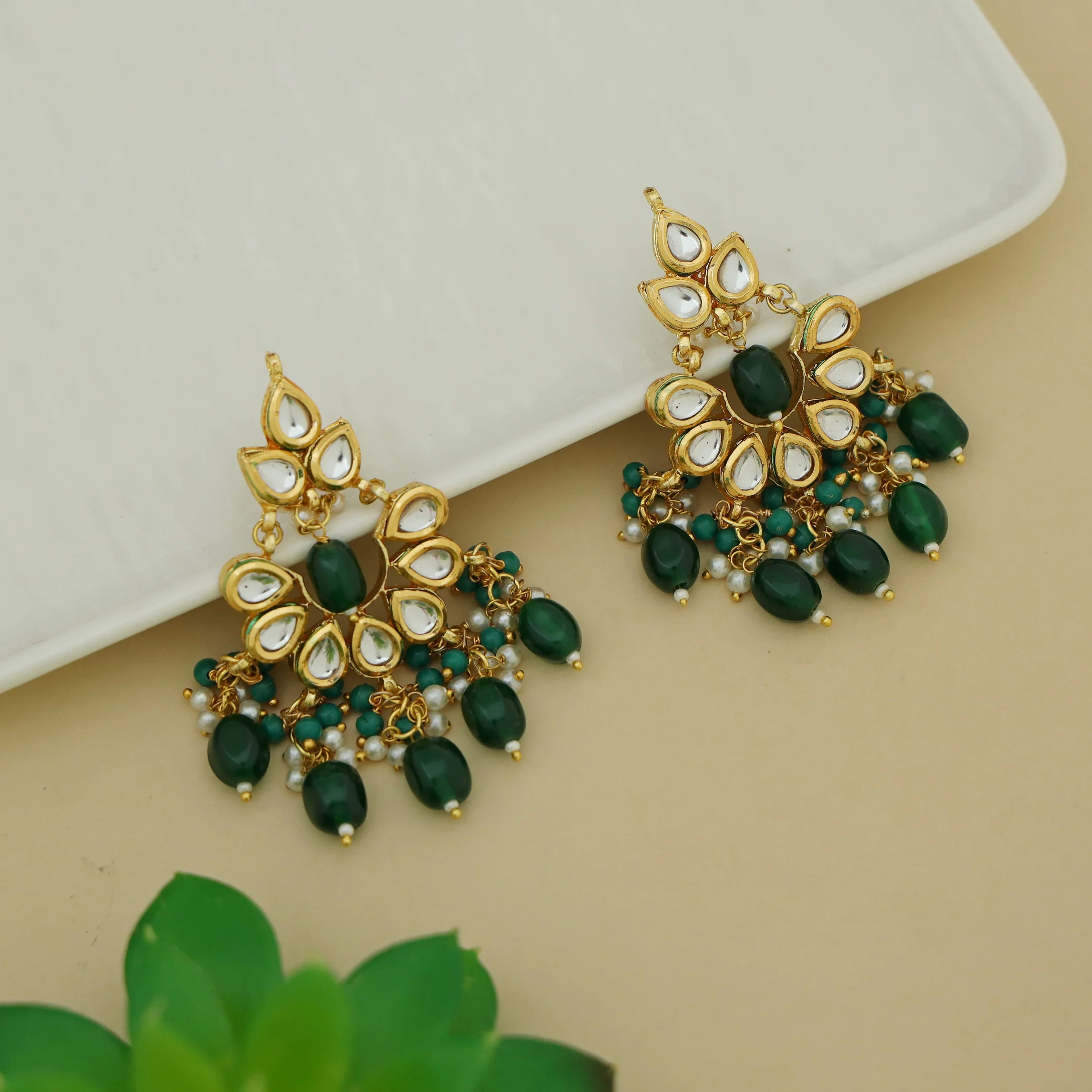 Gayavi Beaded Cluster Pearl Kundan Chandbali Earring - Image 3