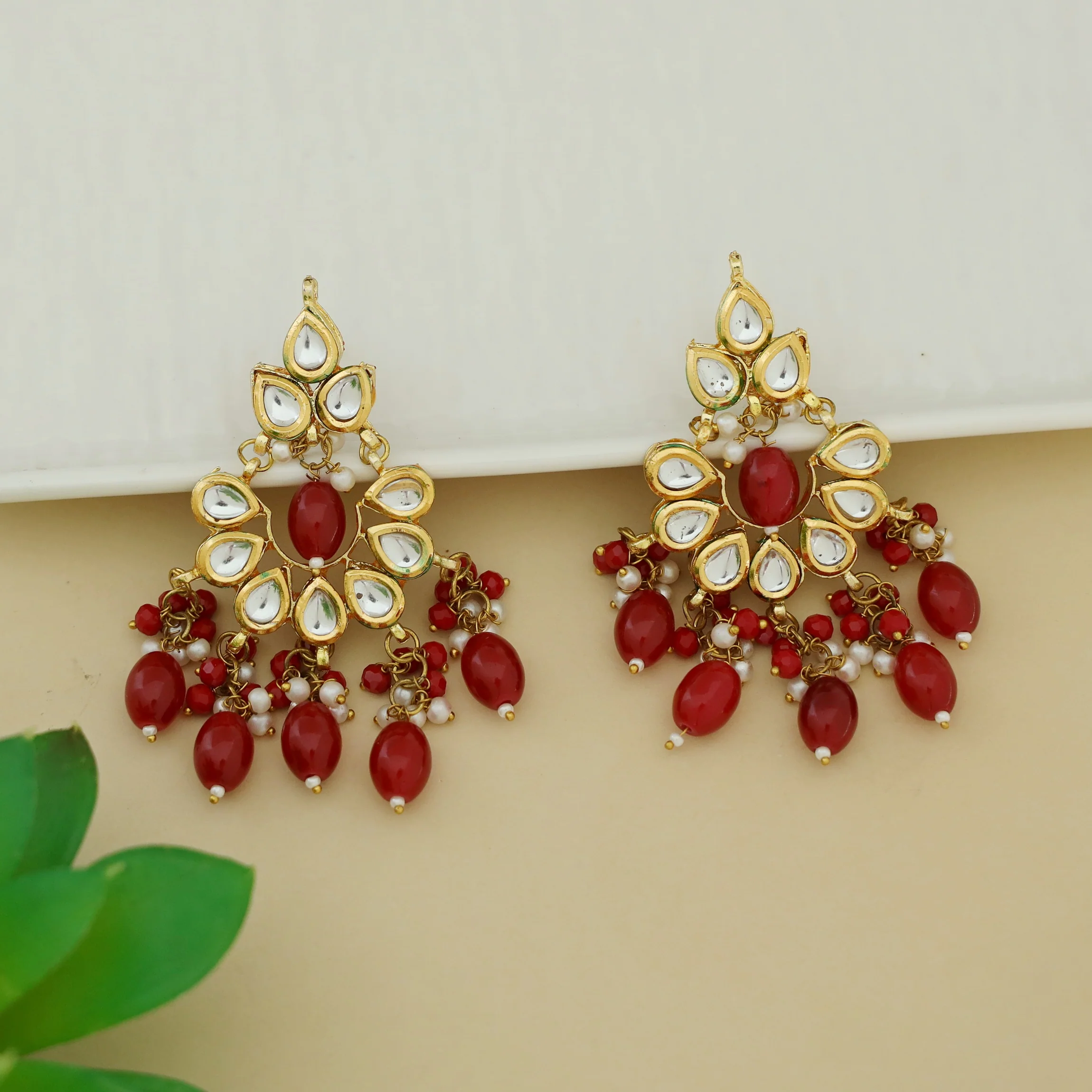 Gayavi Beaded Cluster Pearl Kundan Chandbali Earring - Image 5