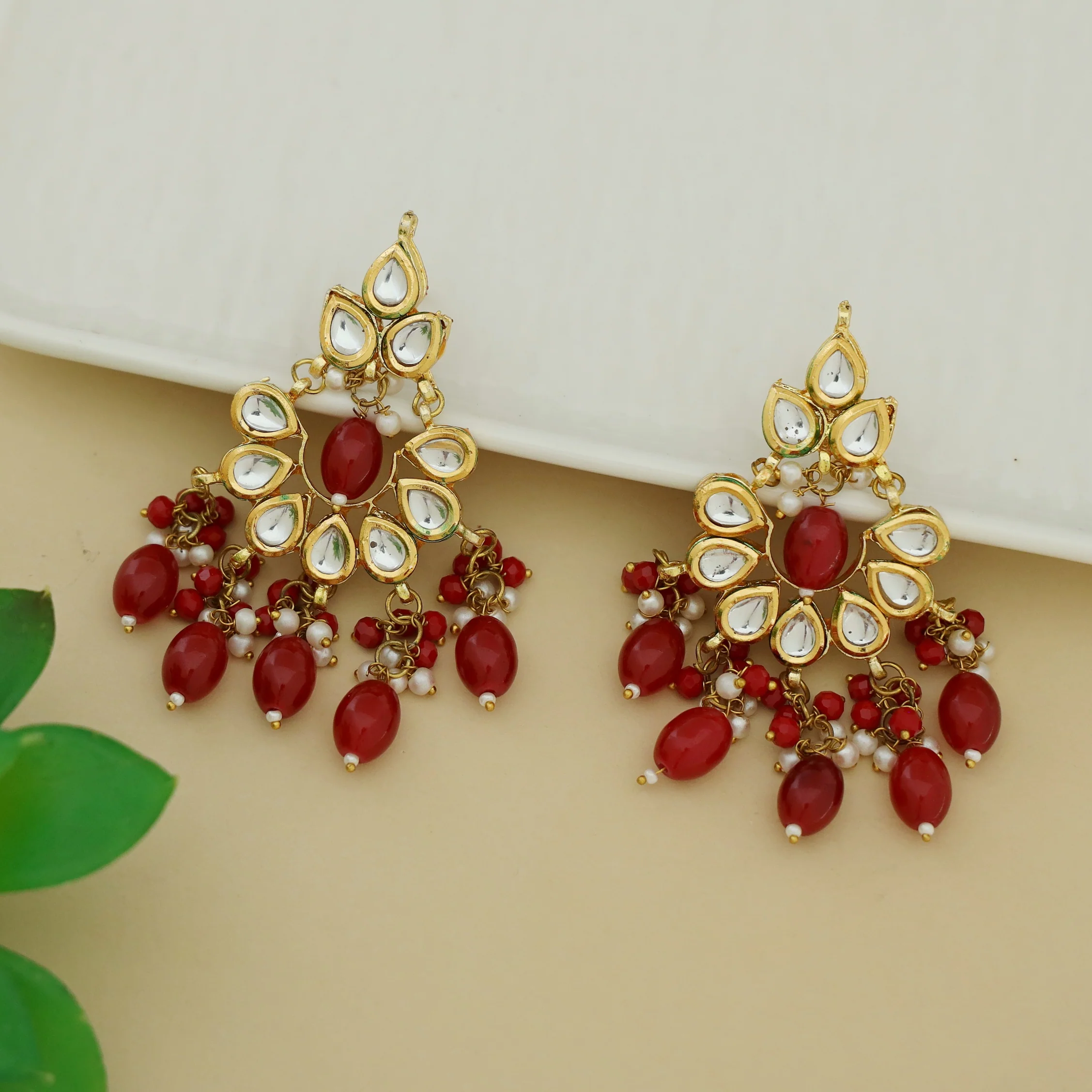 Gayavi Beaded Cluster Pearl Kundan Chandbali Earring - Image 6