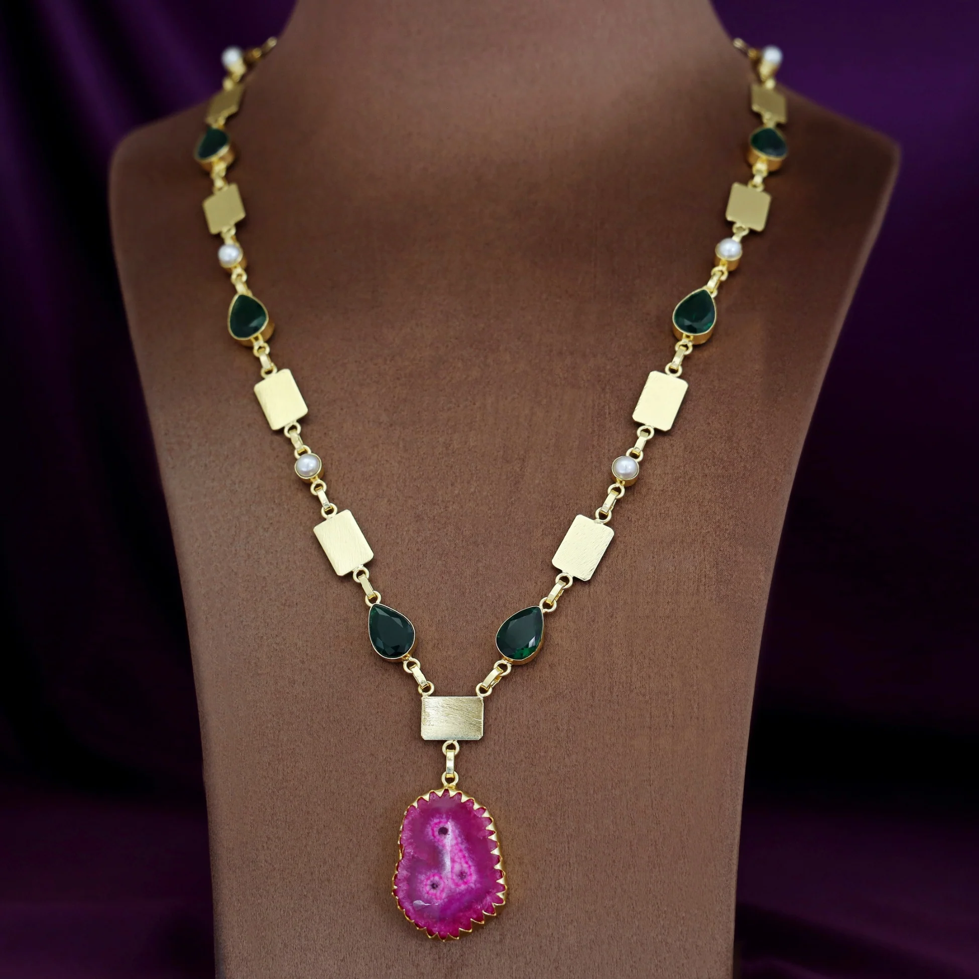 Gertie Golden Pearl Glossy + Agate Stone Long Neckpiece - Image 10