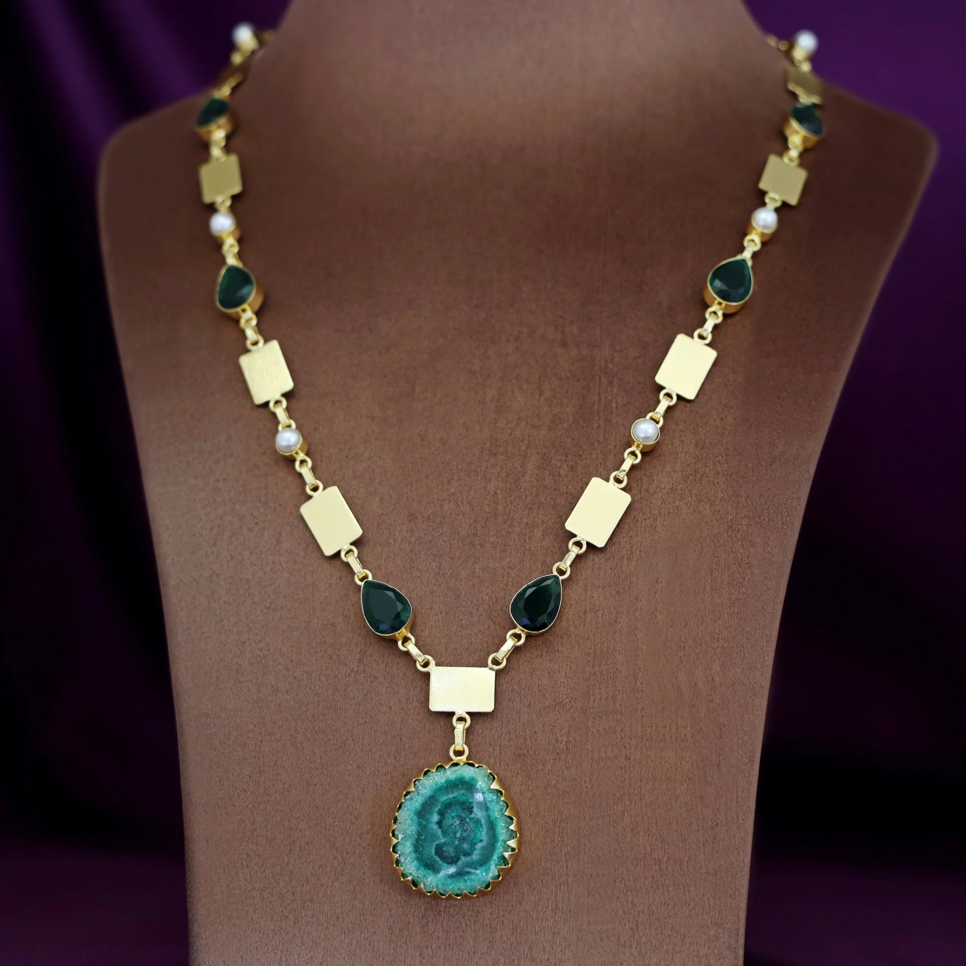 Gertie Golden Pearl Glossy + Agate Stone Long Neckpiece - Image 11