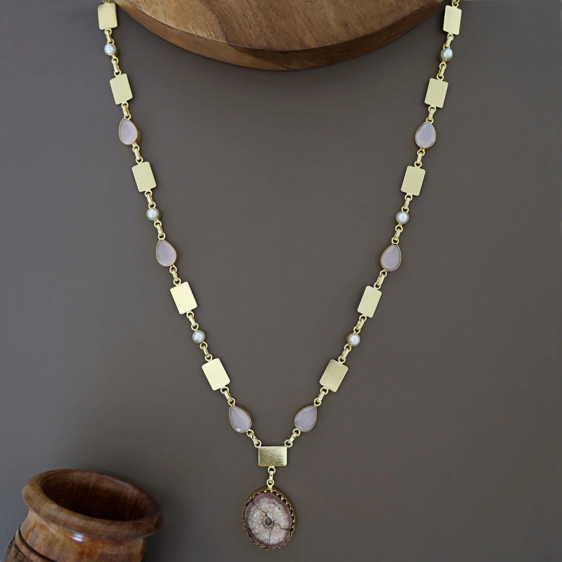 Gertie Golden Pearl Glossy + Agate Stone Long Neckpiece - Image 12